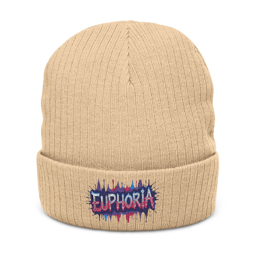 Euphoria Embroidered Ribbed Knit Beanie — Cozy Streetwear Winter Hat