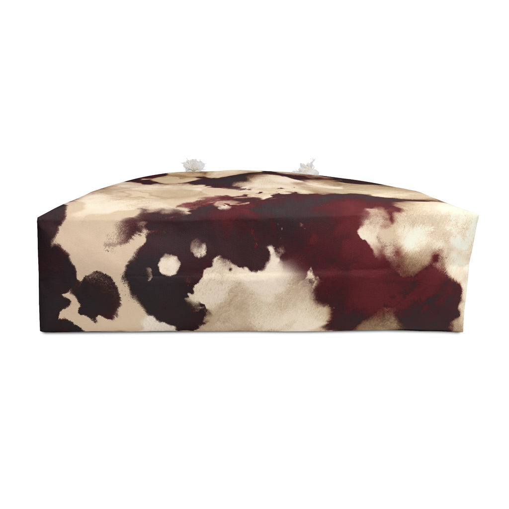 Abstract Coffee Stain Weekender Bag — Maroon & Cream Travel Tote