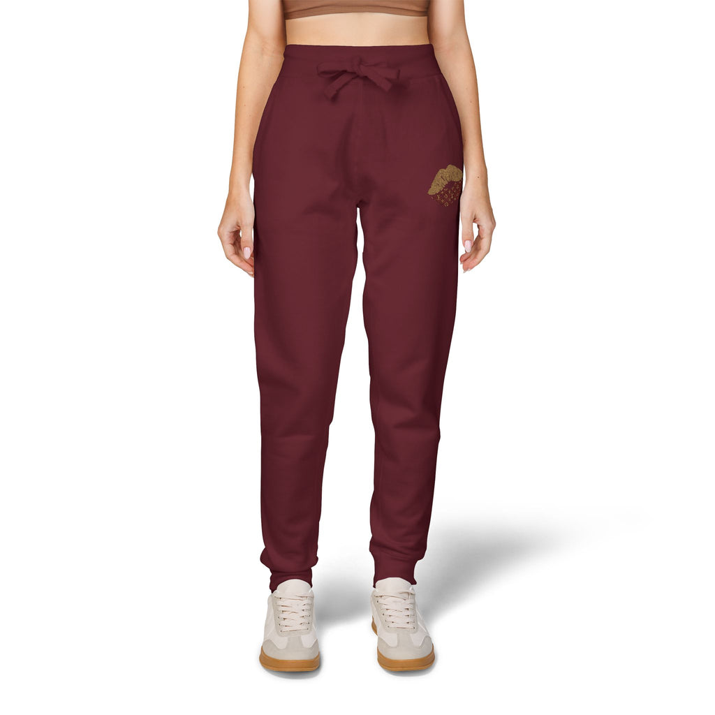 Embroidered Leopard Kiss Sweatpants — Women's Cozy Fleece Joggers