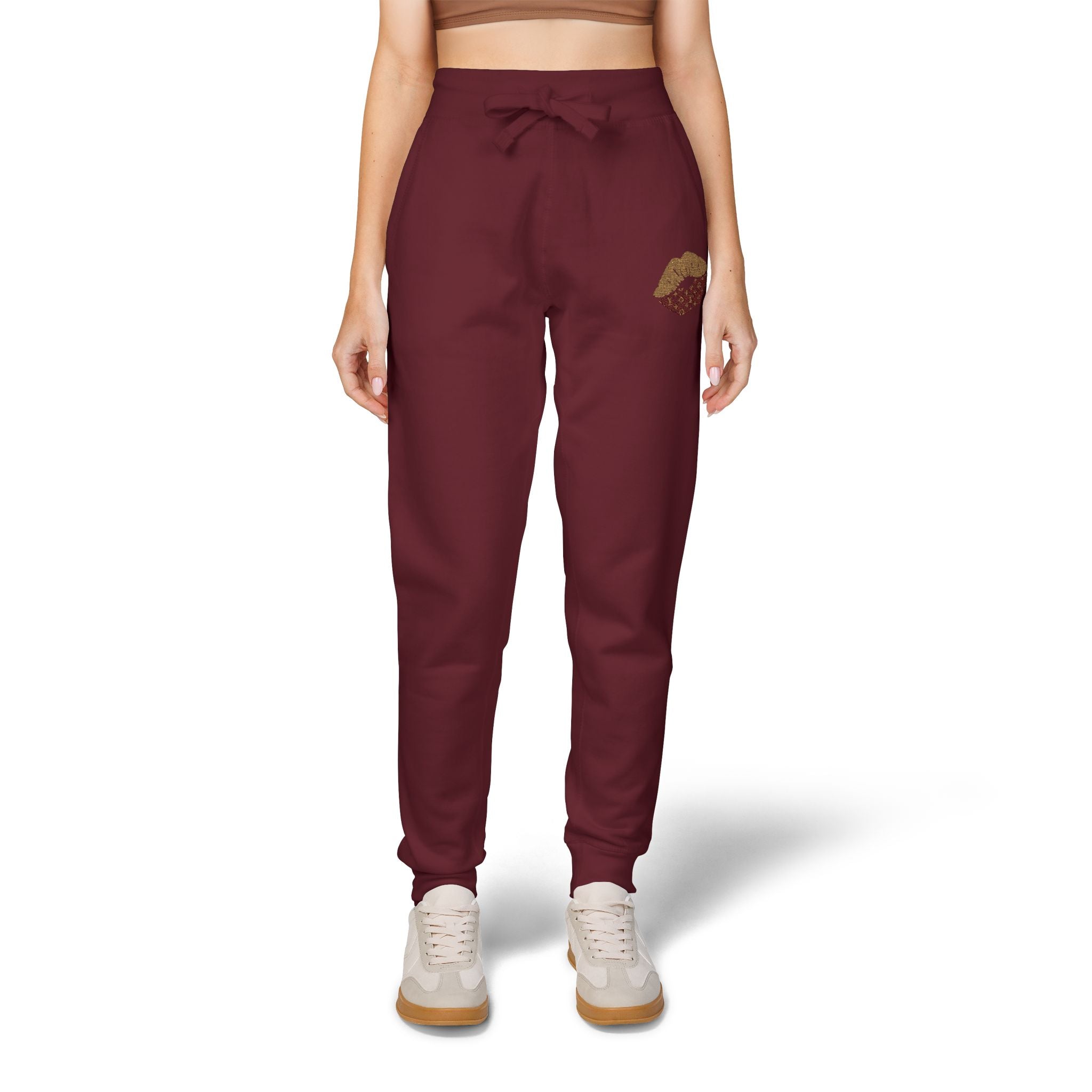 Embroidered Leopard Kiss Sweatpants — Women's Cozy Fleece Joggers