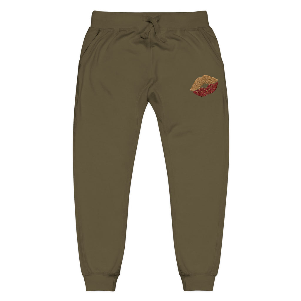 Embroidered Leopard Kiss Sweatpants — Women's Cozy Fleece Joggers