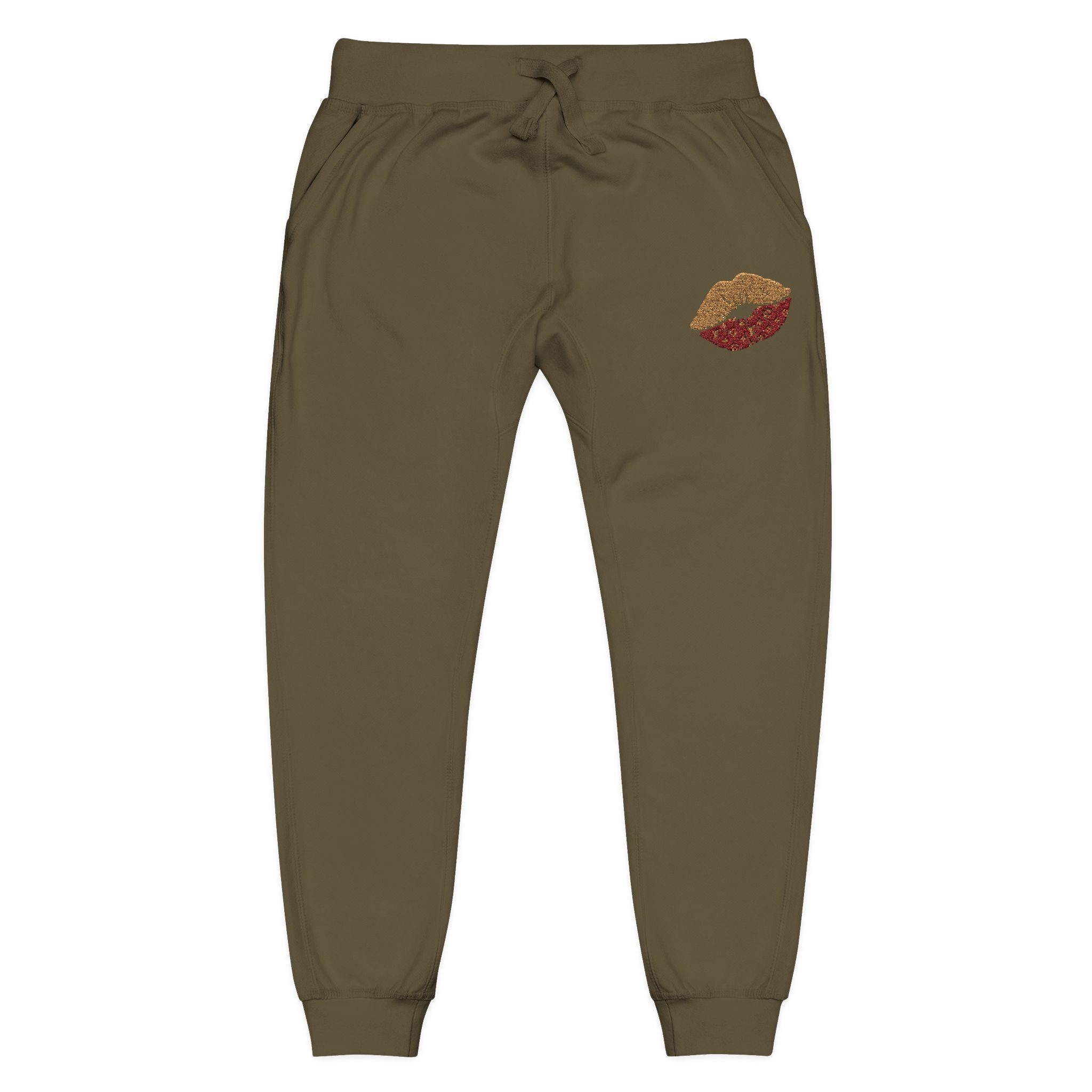 Embroidered Leopard Kiss Sweatpants — Women's Cozy Fleece Joggers