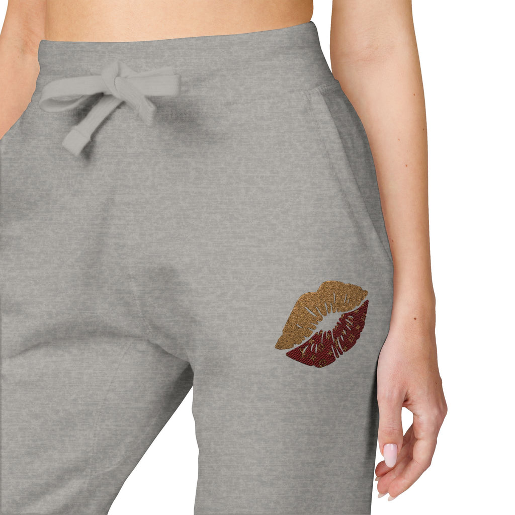 Embroidered Leopard Kiss Sweatpants — Women's Cozy Fleece Joggers
