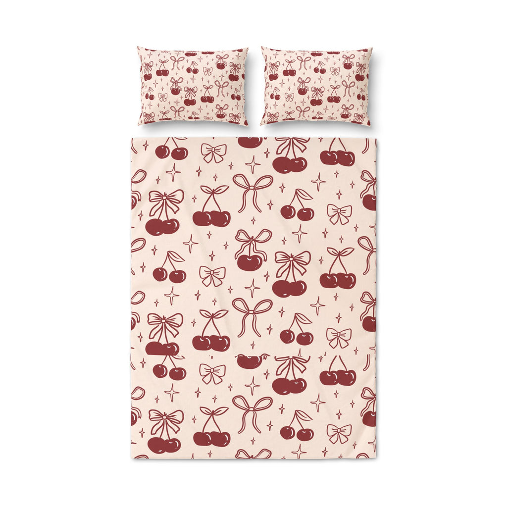 Cherry Bow Quilt Cover Set — Cute Pink Cherry Pattern Duvet Cover & Pillowcases