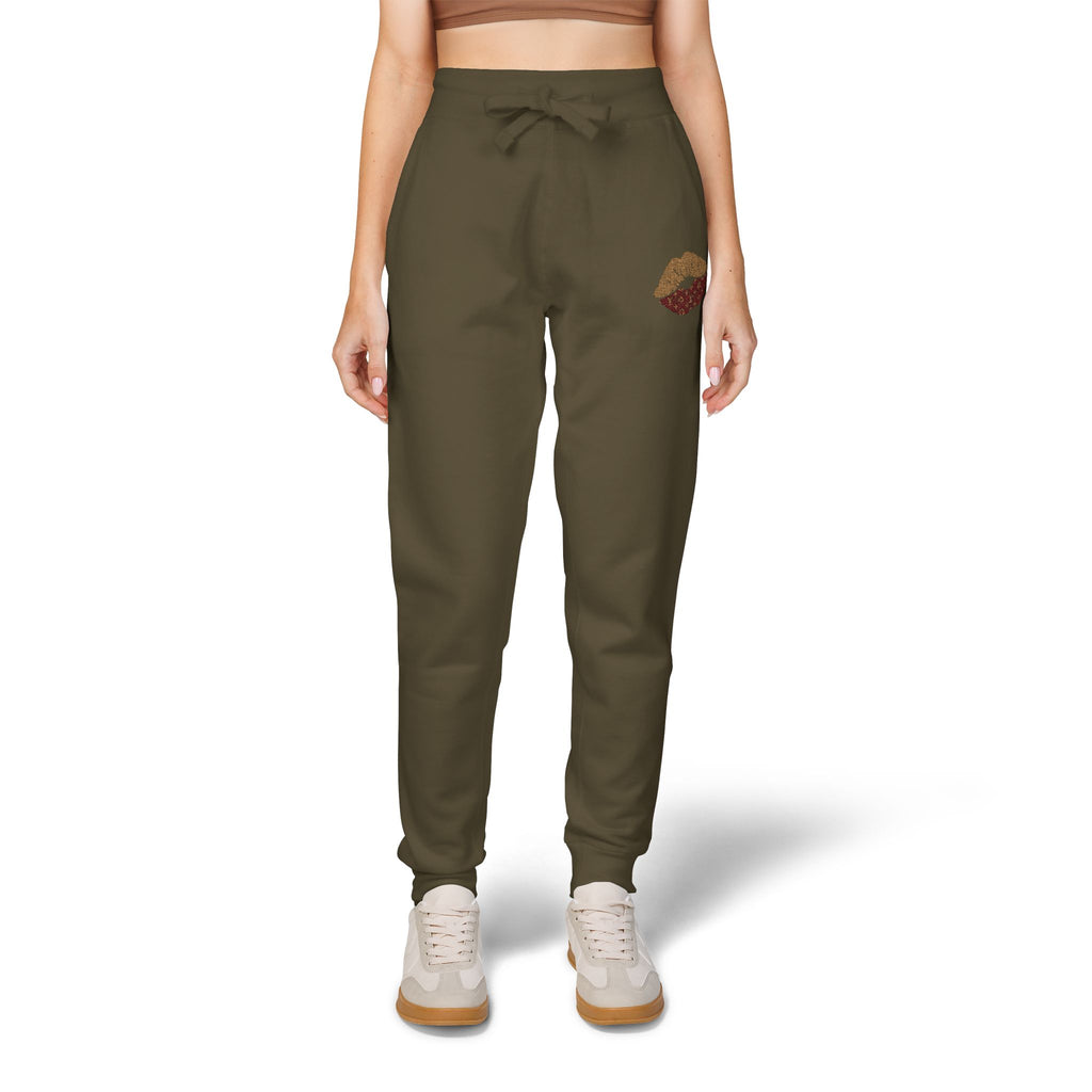 Embroidered Leopard Kiss Sweatpants — Women's Cozy Fleece Joggers