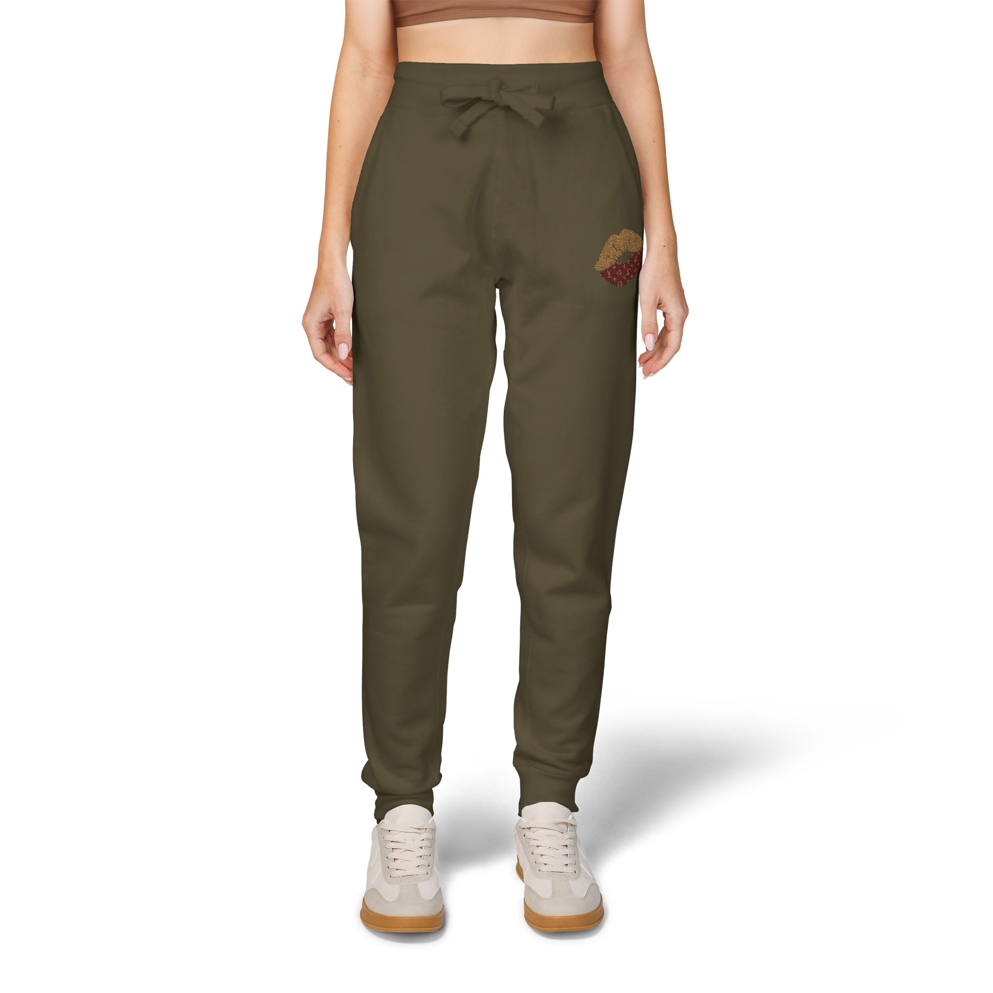 Embroidered Leopard Kiss Sweatpants — Women's Cozy Fleece Joggers