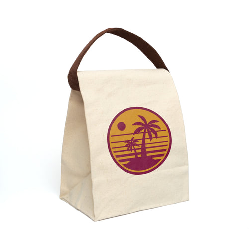 Canvas Lunch Bag – Retro Palm Sunset Design with Strap