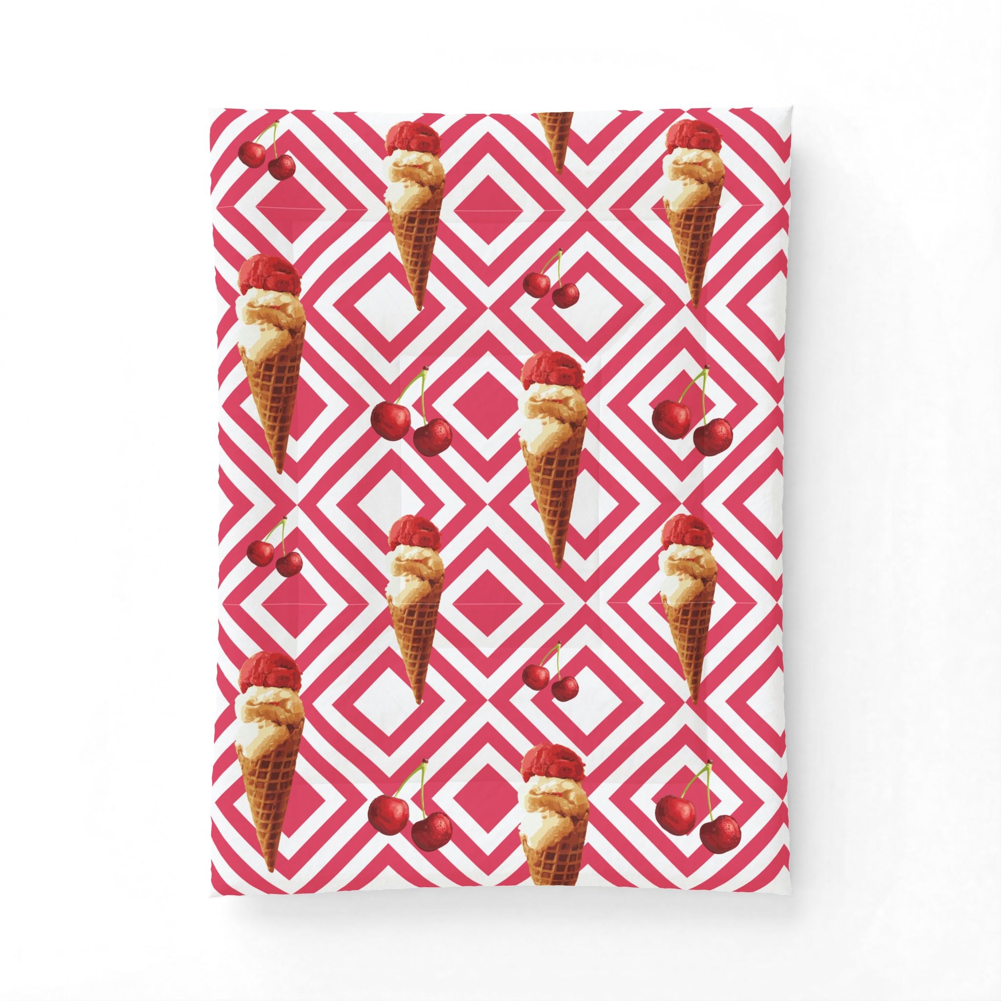 Ice Cream Cherry Duvet Cover — Pink Geometric Cotton Comforter