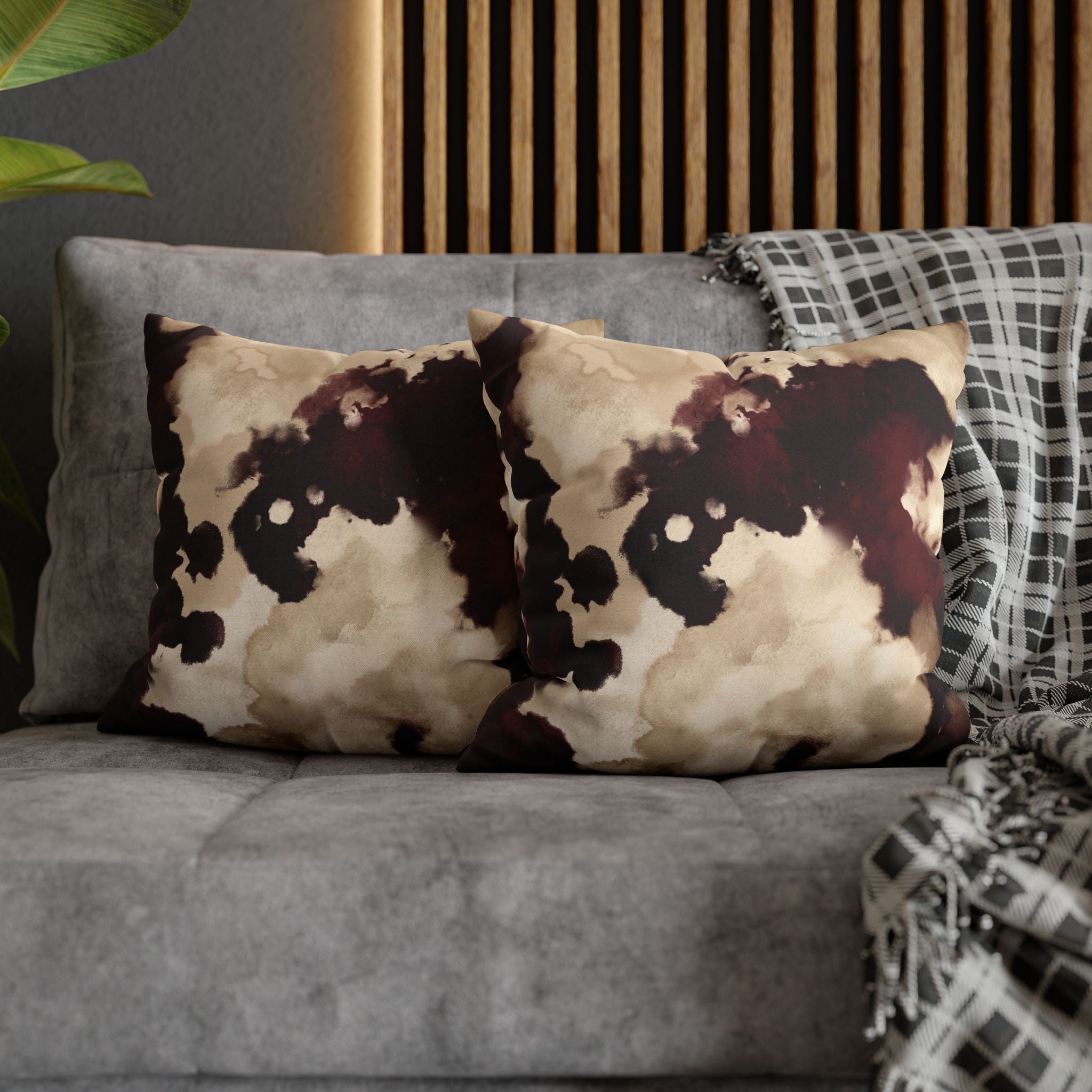 Abstract Marble Square Pillowcase – Brown & Beige Watercolor Throw Cover