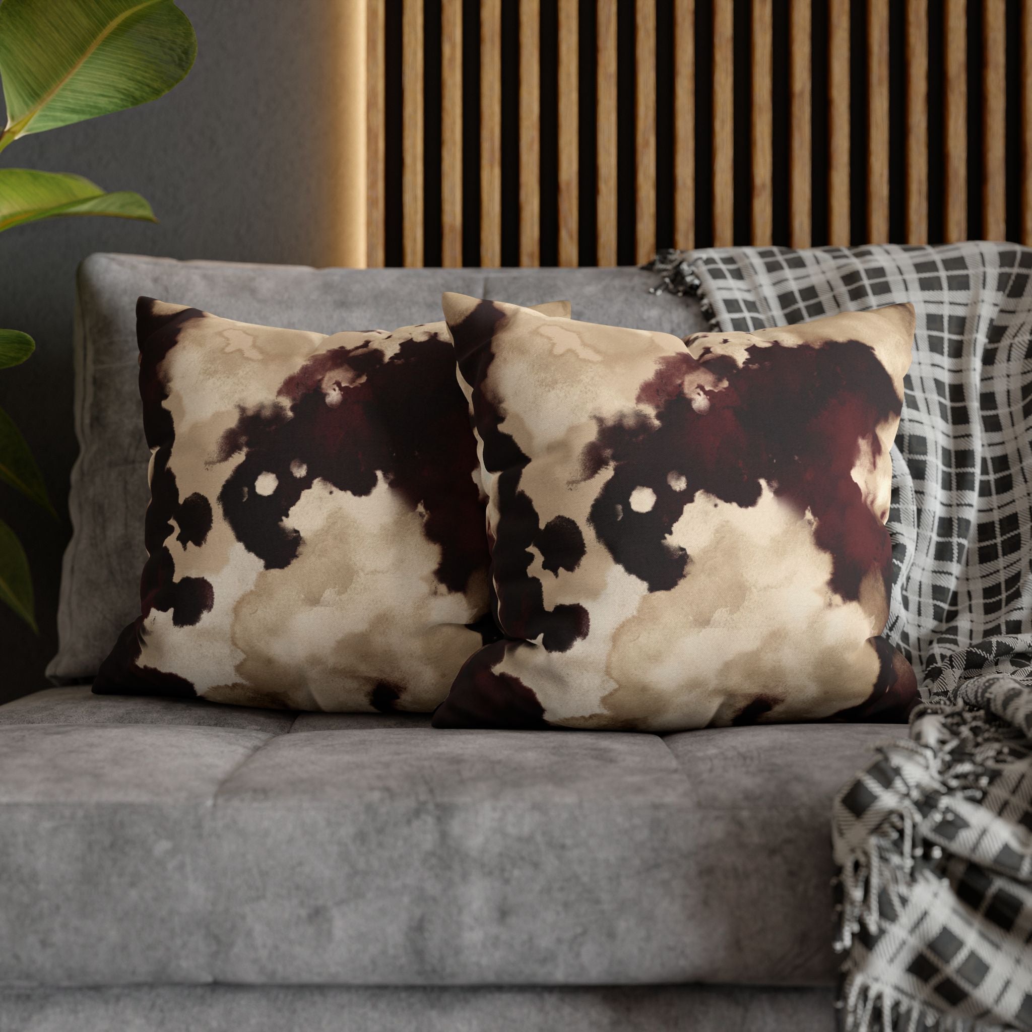 Abstract Marble Square Pillowcase – Brown & Beige Watercolor Throw Cover