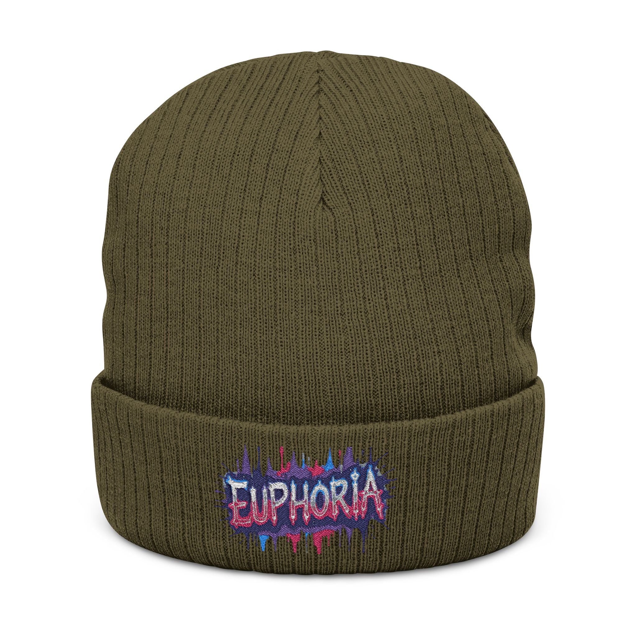 Euphoria Embroidered Ribbed Knit Beanie — Cozy Streetwear Winter Hat
