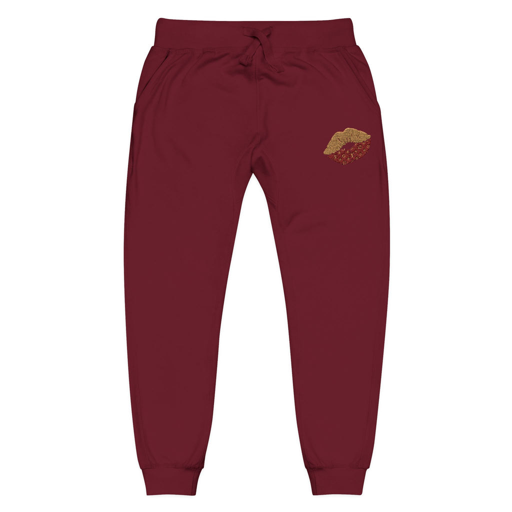 Embroidered Leopard Kiss Sweatpants — Women's Cozy Fleece Joggers