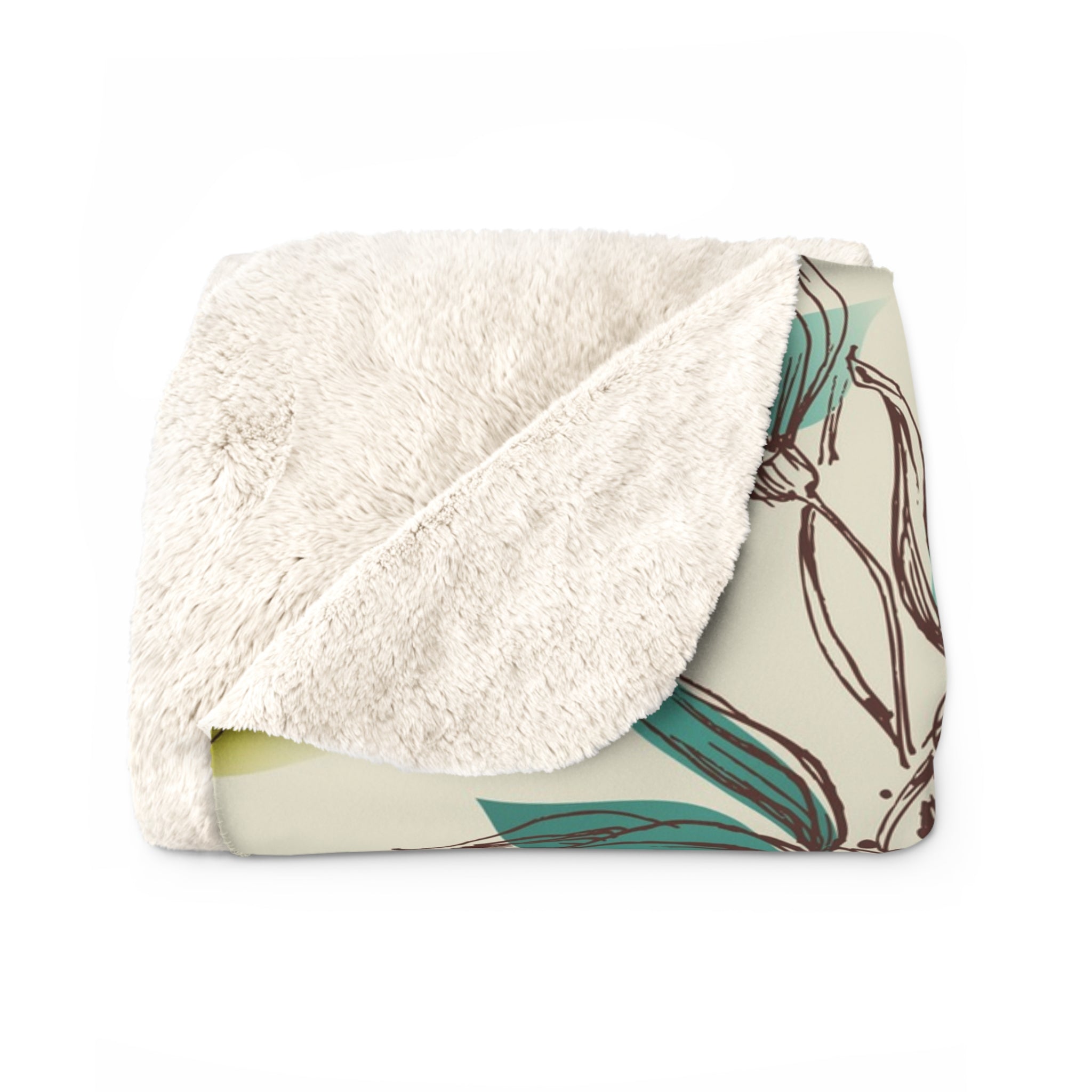 Teal Floral & Bird Sherpa Throw Blanket.