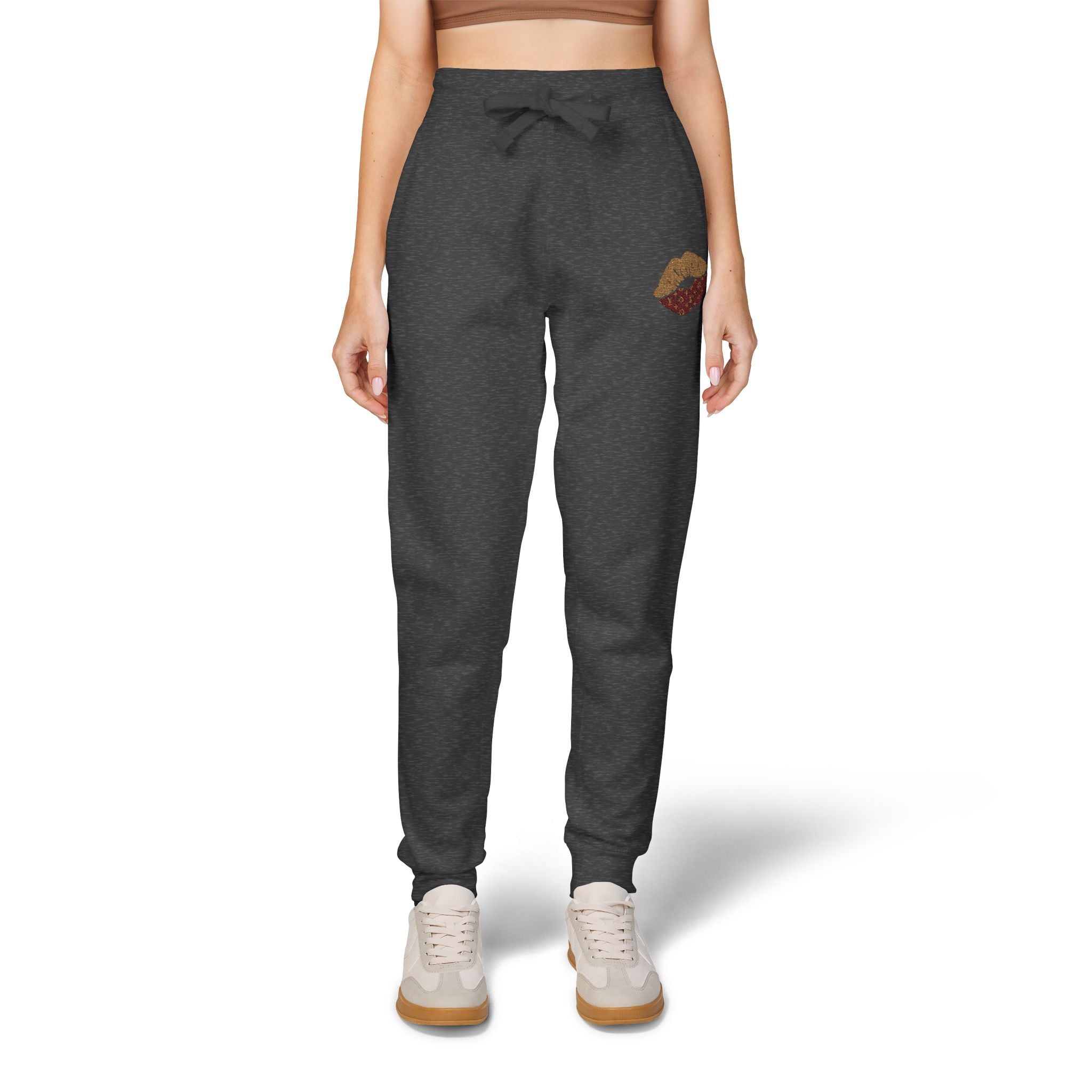 Embroidered Leopard Kiss Sweatpants — Women's Cozy Fleece Joggers