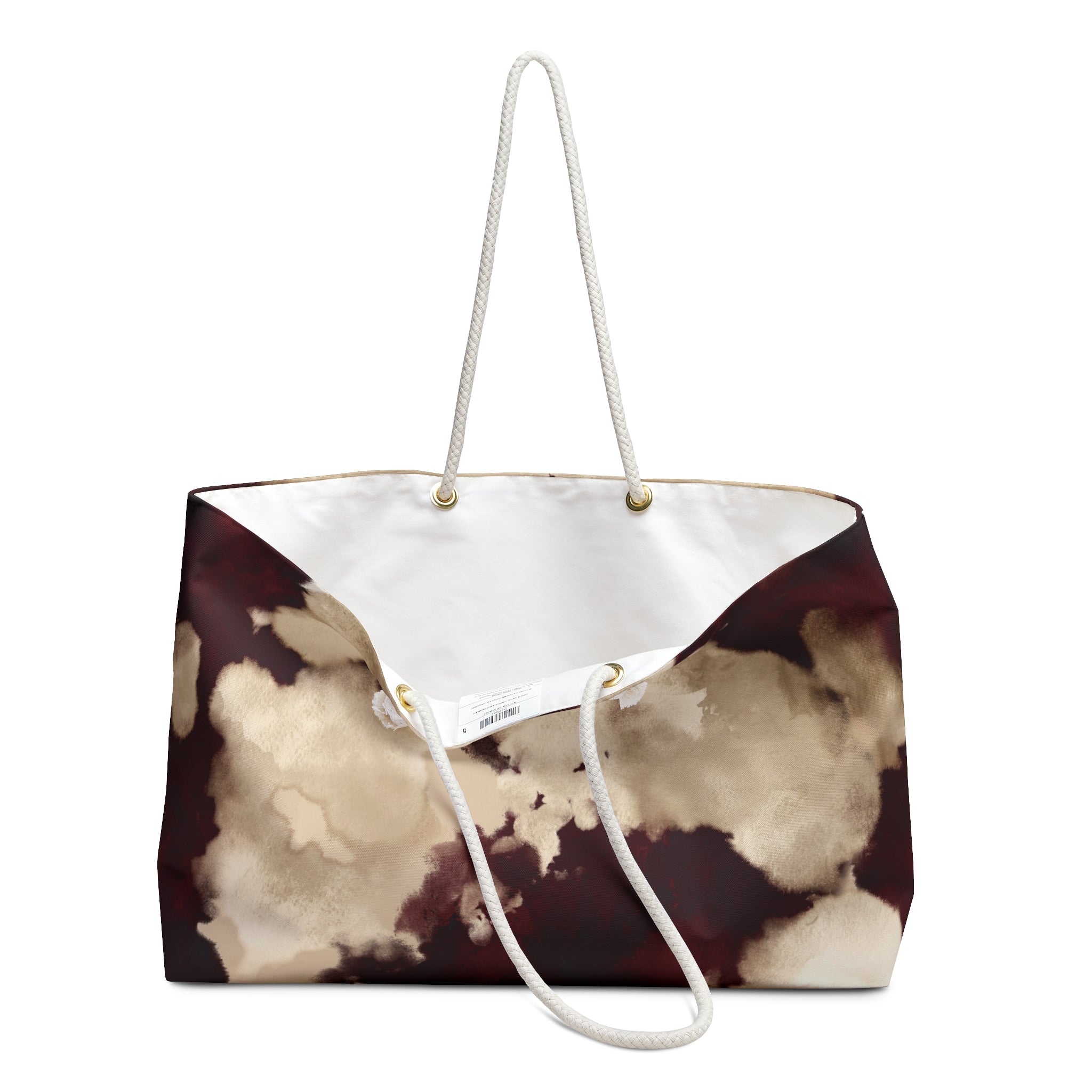 Abstract Coffee Stain Weekender Bag — Maroon & Cream Travel Tote
