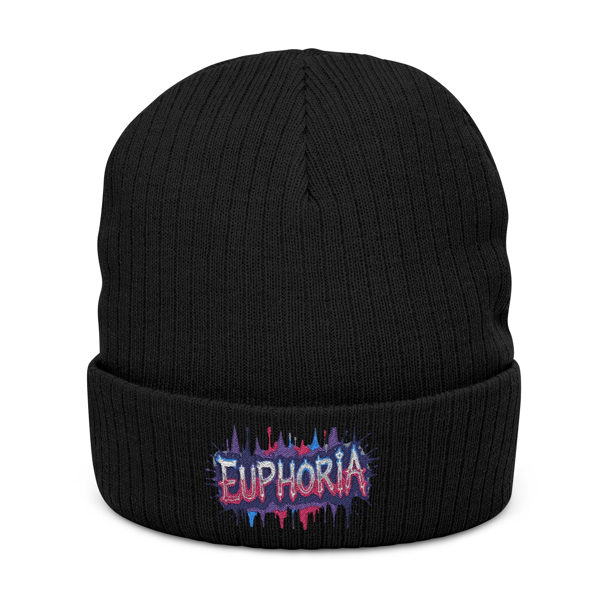 Euphoria Embroidered Ribbed Knit Beanie — Cozy Streetwear Winter Hat