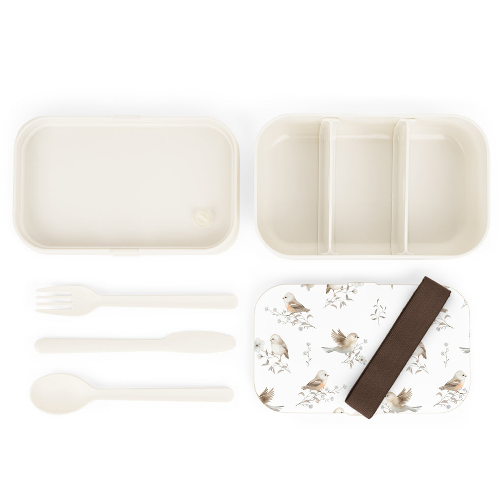 Bento Lunch Box — Soft Watercolor Birds Floral Pattern