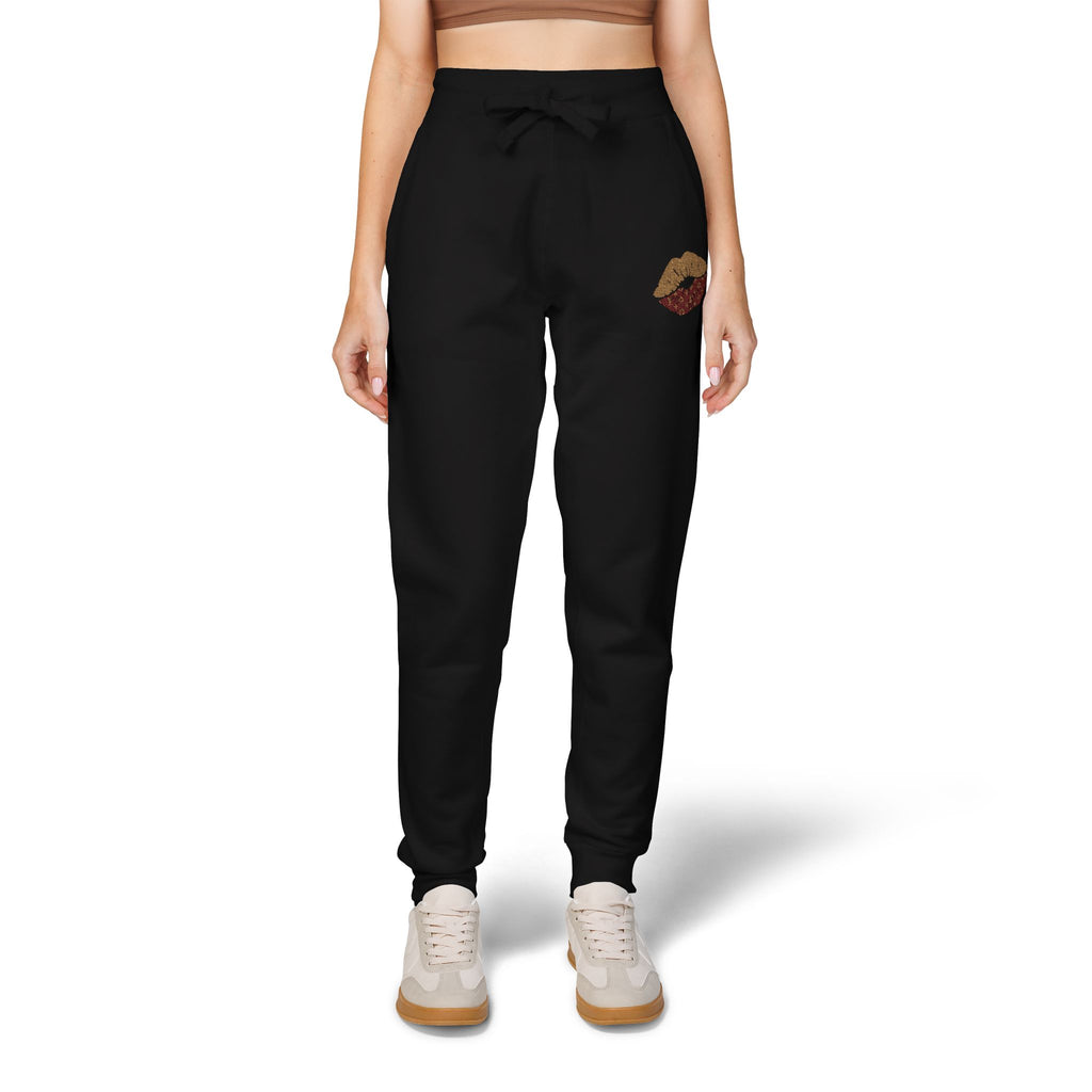 Embroidered Leopard Kiss Sweatpants — Women's Cozy Fleece Joggers