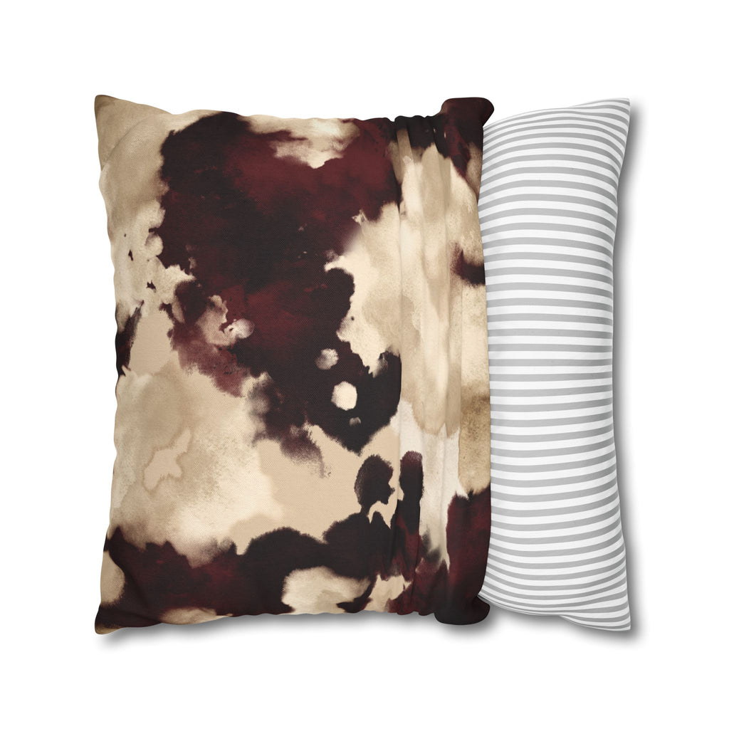 Abstract Marble Square Pillowcase – Brown & Beige Watercolor Throw Cover