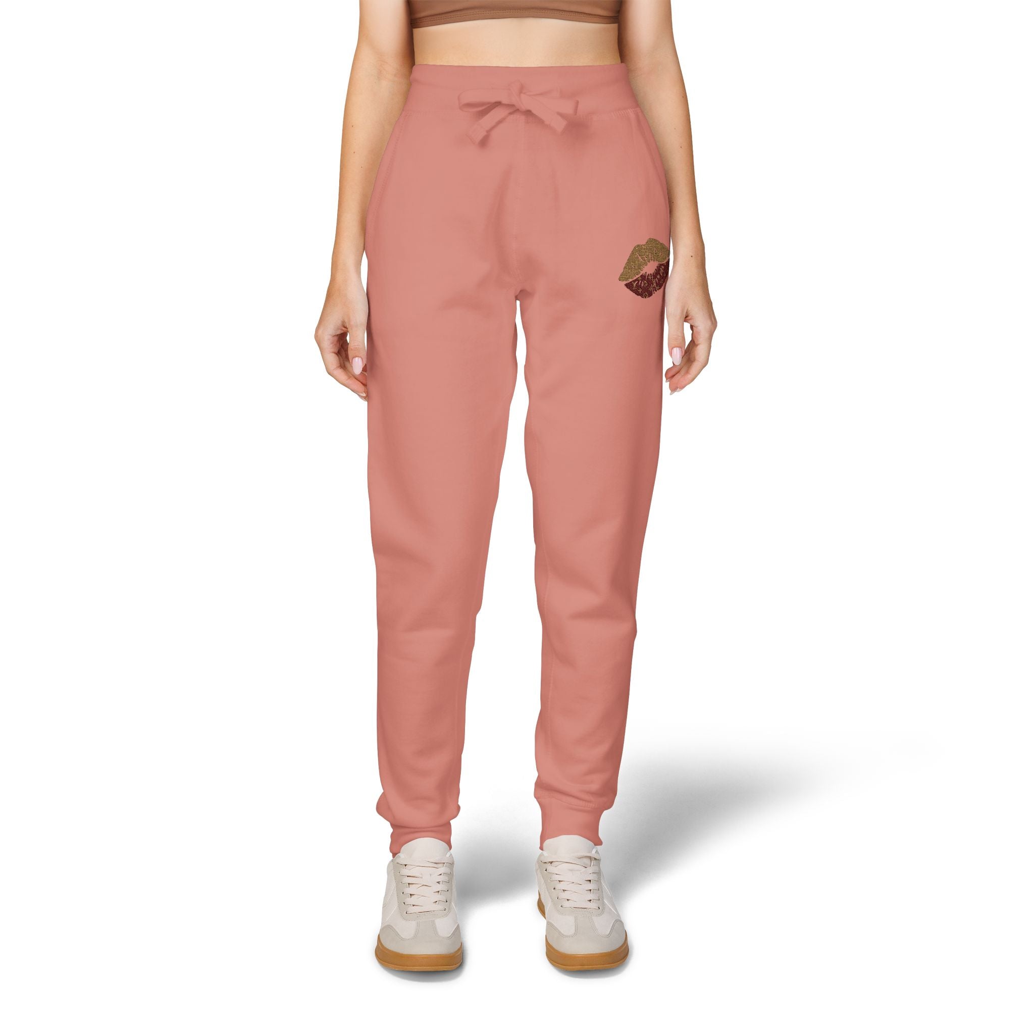 Embroidered Leopard Kiss Sweatpants — Women's Cozy Fleece Joggers
