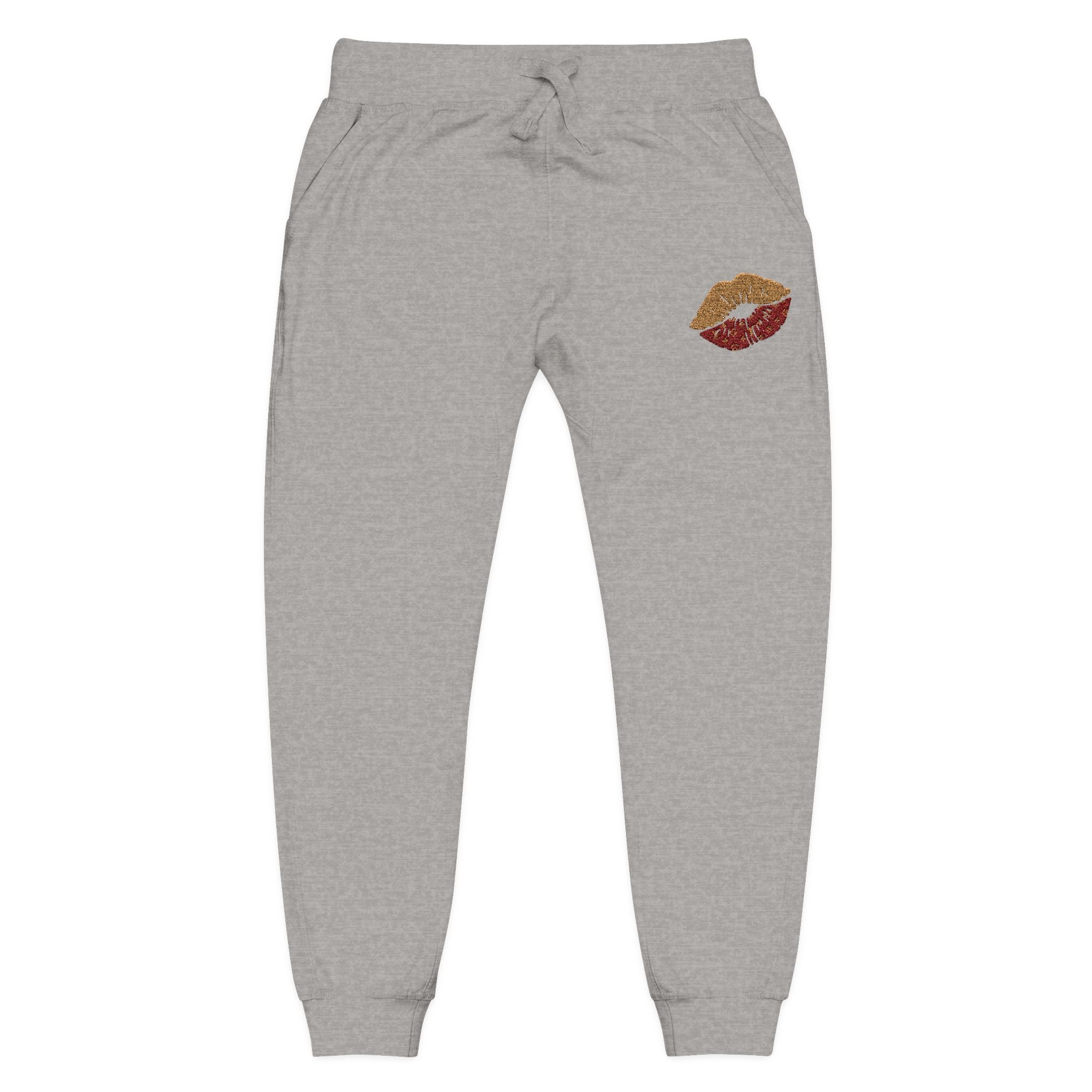 Embroidered Leopard Kiss Sweatpants — Women's Cozy Fleece Joggers