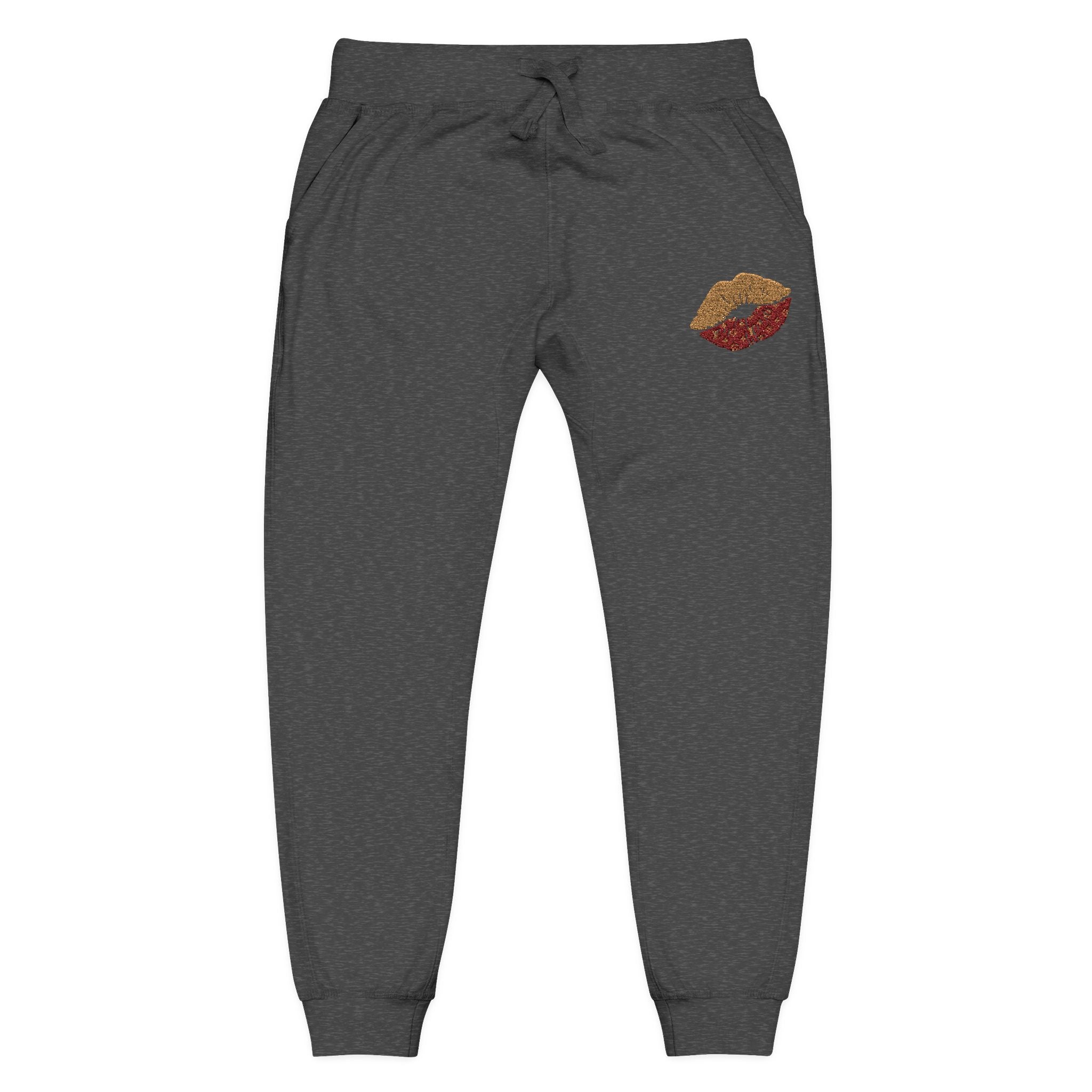 Embroidered Leopard Kiss Sweatpants — Women's Cozy Fleece Joggers