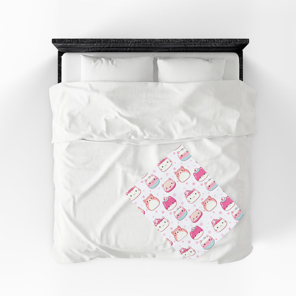 Kawaii Pink Cat Plush Blanket — Soft Velveteen