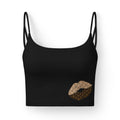Luxe Kiss Crop Bra — Black Strappy Bralette with Designer Monogram Lip Accent
