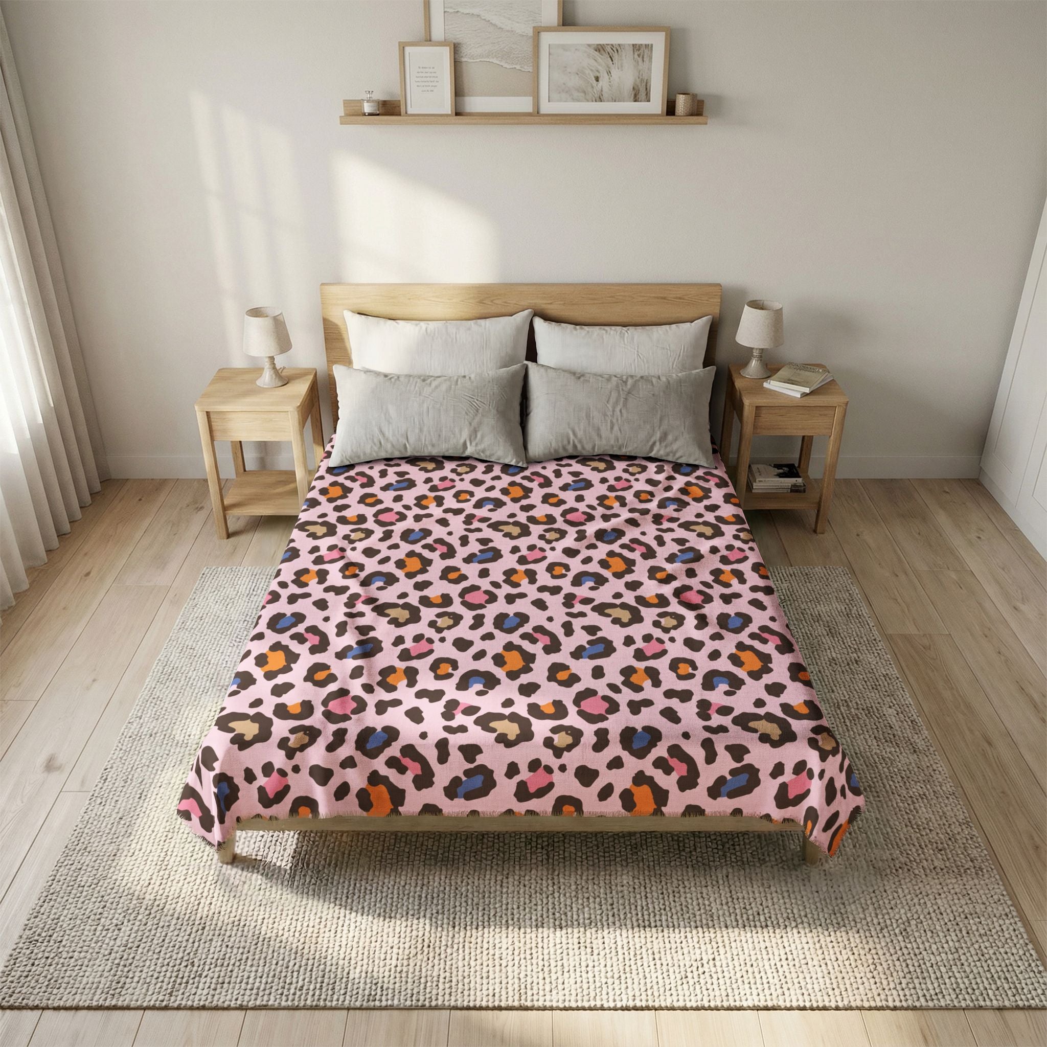 Pink Leopard Woven Coverlet