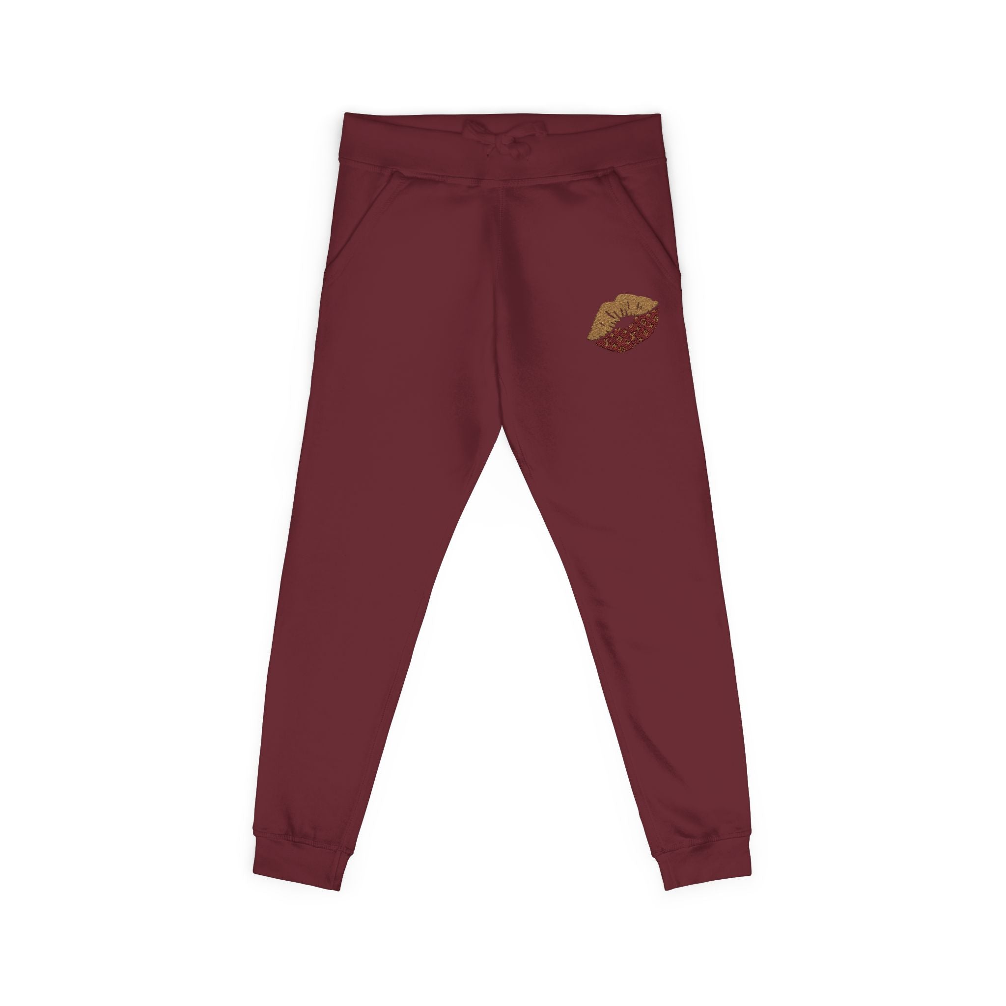 Embroidered Leopard Kiss Sweatpants — Women's Cozy Fleece Joggers