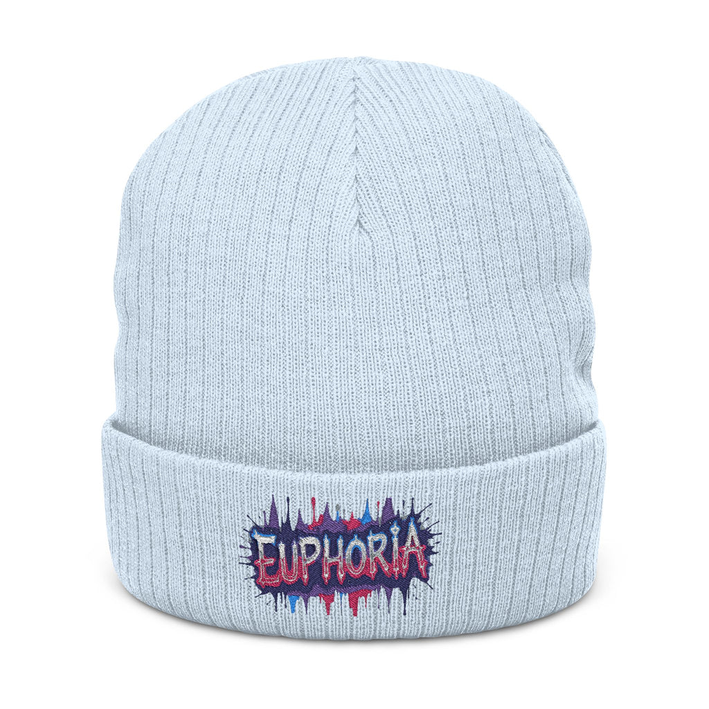 Euphoria Embroidered Ribbed Knit Beanie — Cozy Streetwear Winter Hat