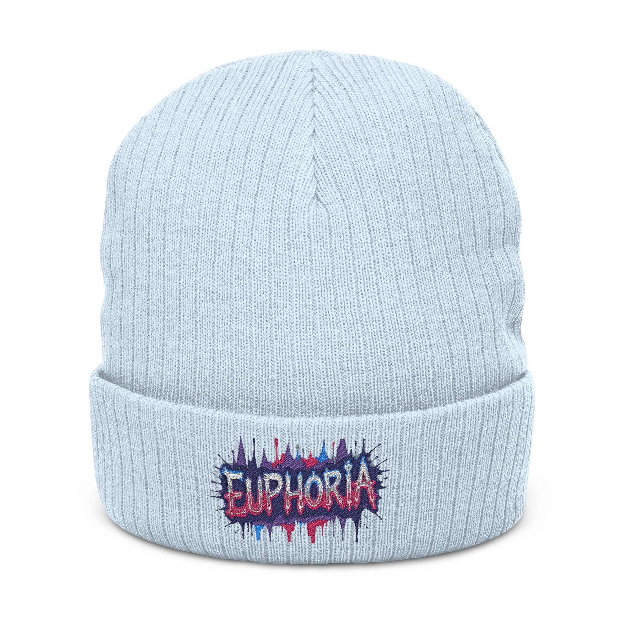 Euphoria Embroidered Ribbed Knit Beanie — Cozy Streetwear Winter Hat