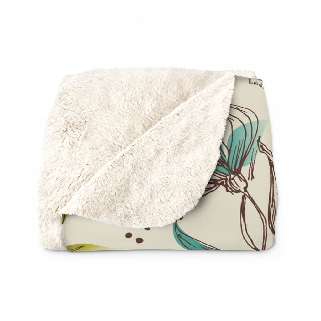 Teal Floral & Bird Sherpa Throw Blanket.