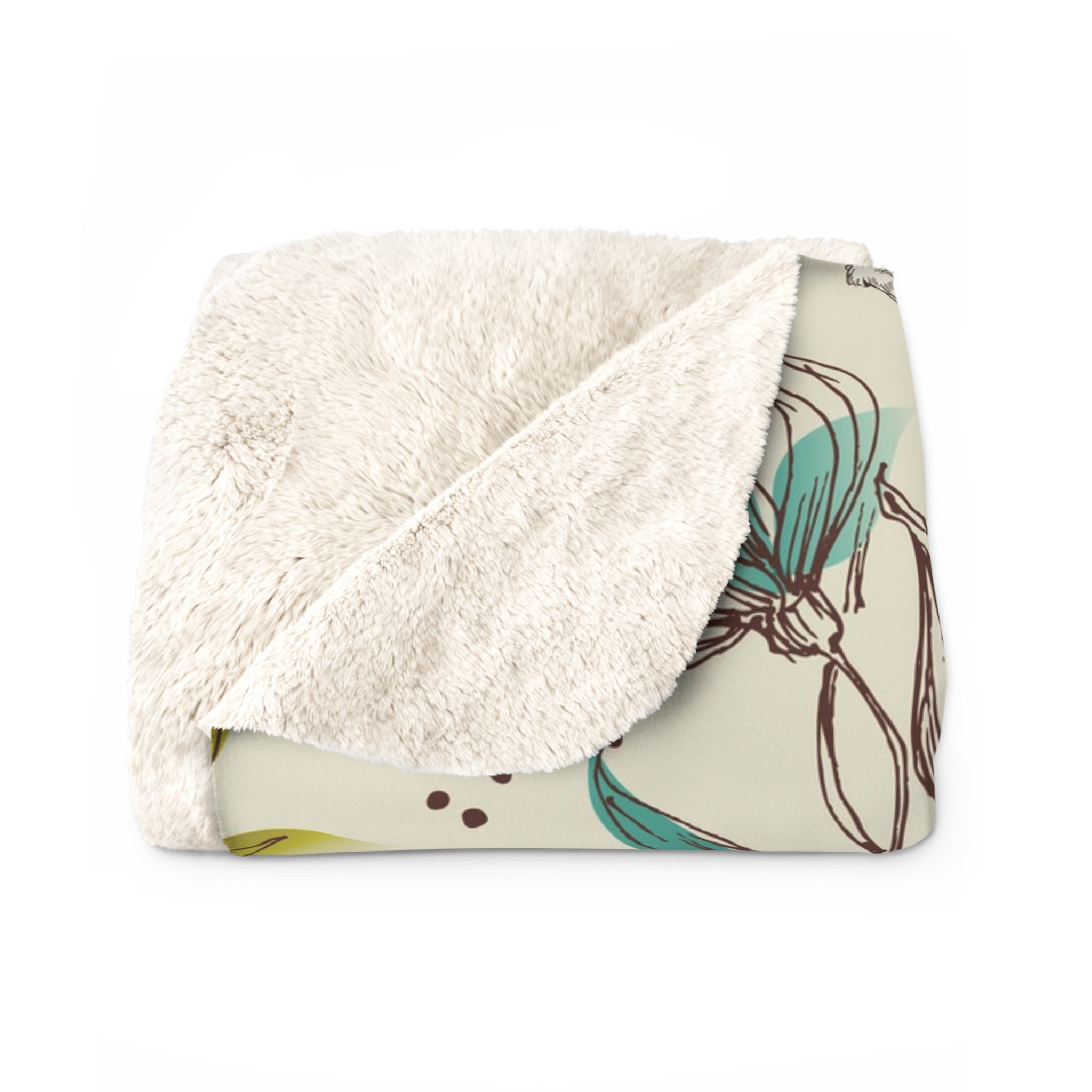 Teal Floral & Bird Sherpa Throw Blanket.
