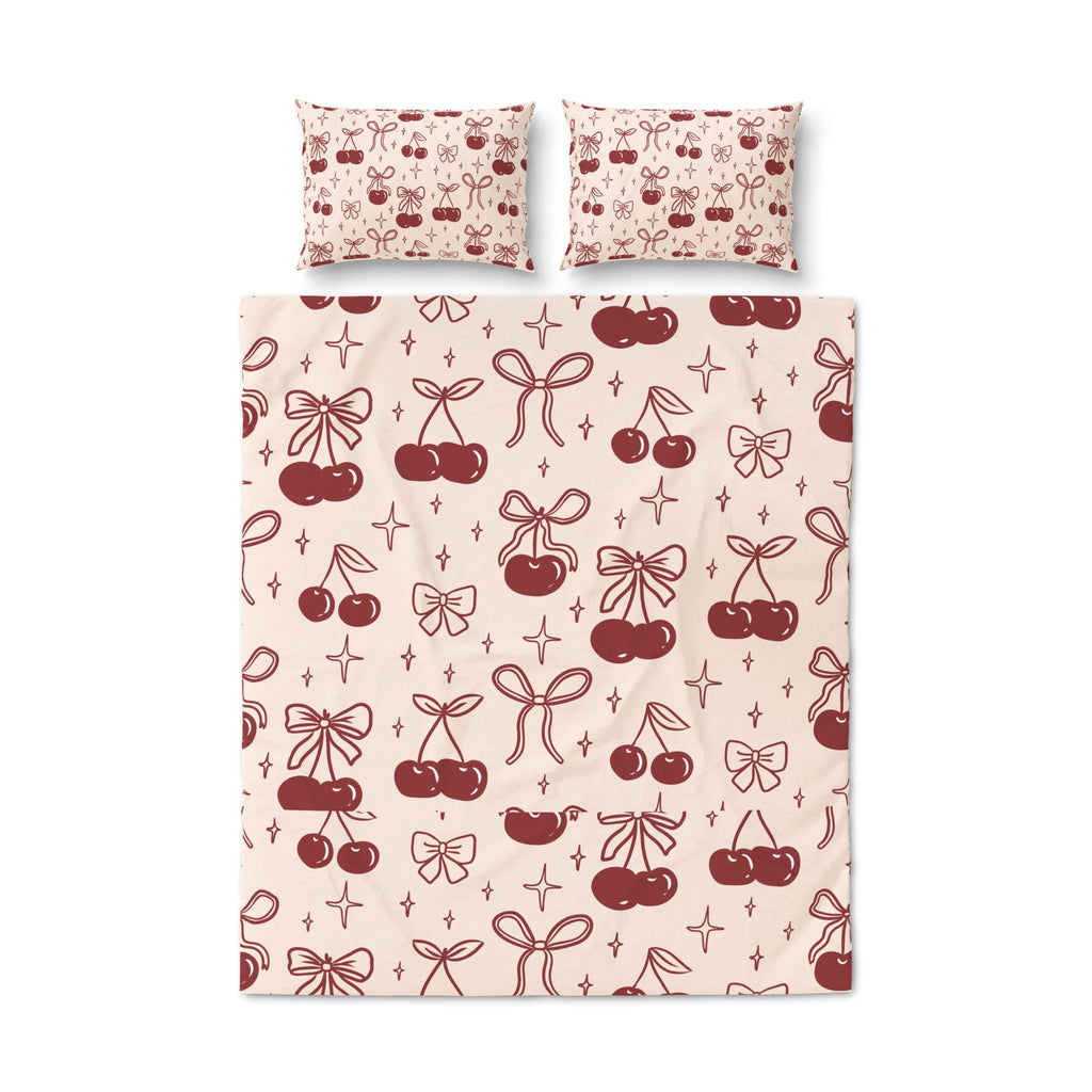 Cherry Bow Quilt Cover Set — Cute Pink Cherry Pattern Duvet Cover & Pillowcases