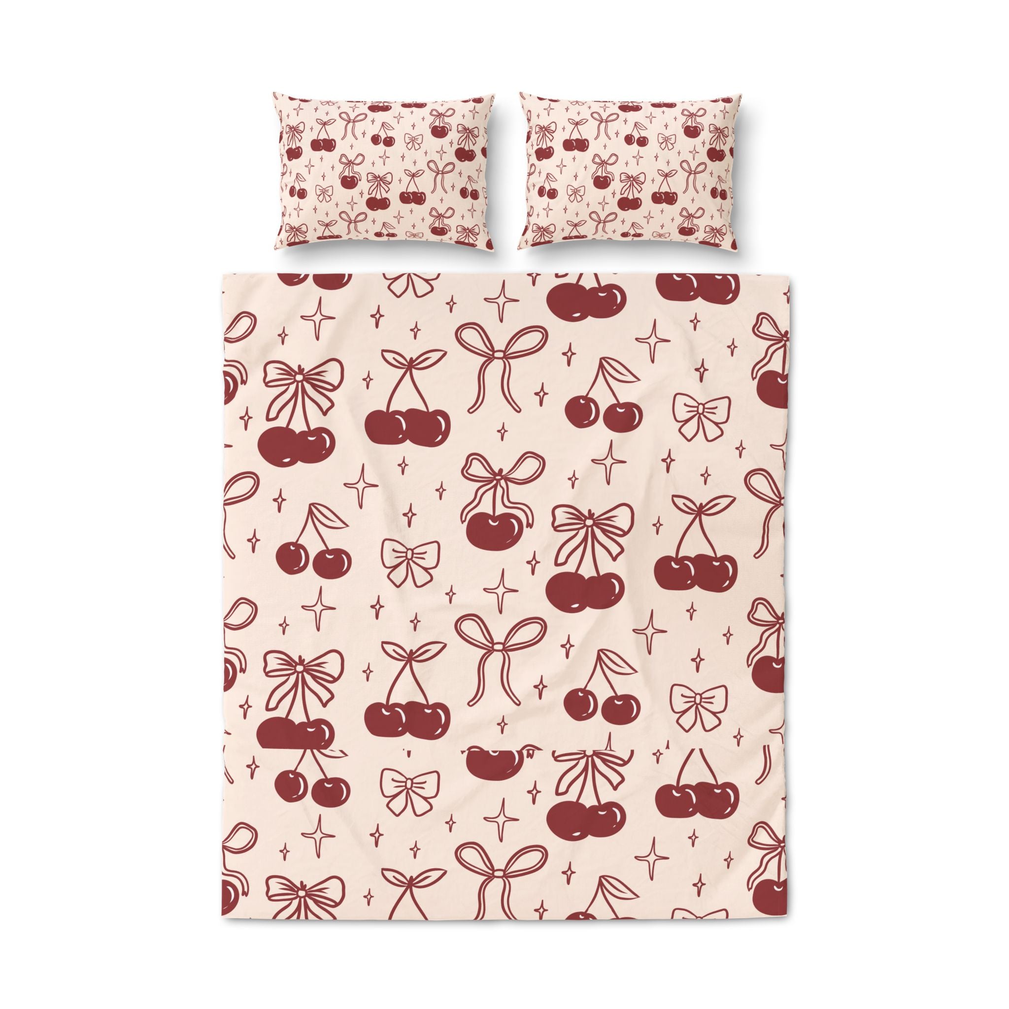 Cherry Bow Quilt Cover Set — Cute Pink Cherry Pattern Duvet Cover & Pillowcases