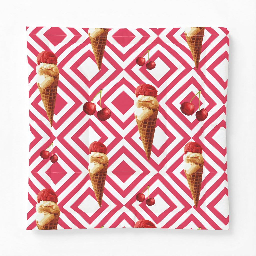 Ice Cream Cherry Duvet Cover — Pink Geometric Cotton Comforter