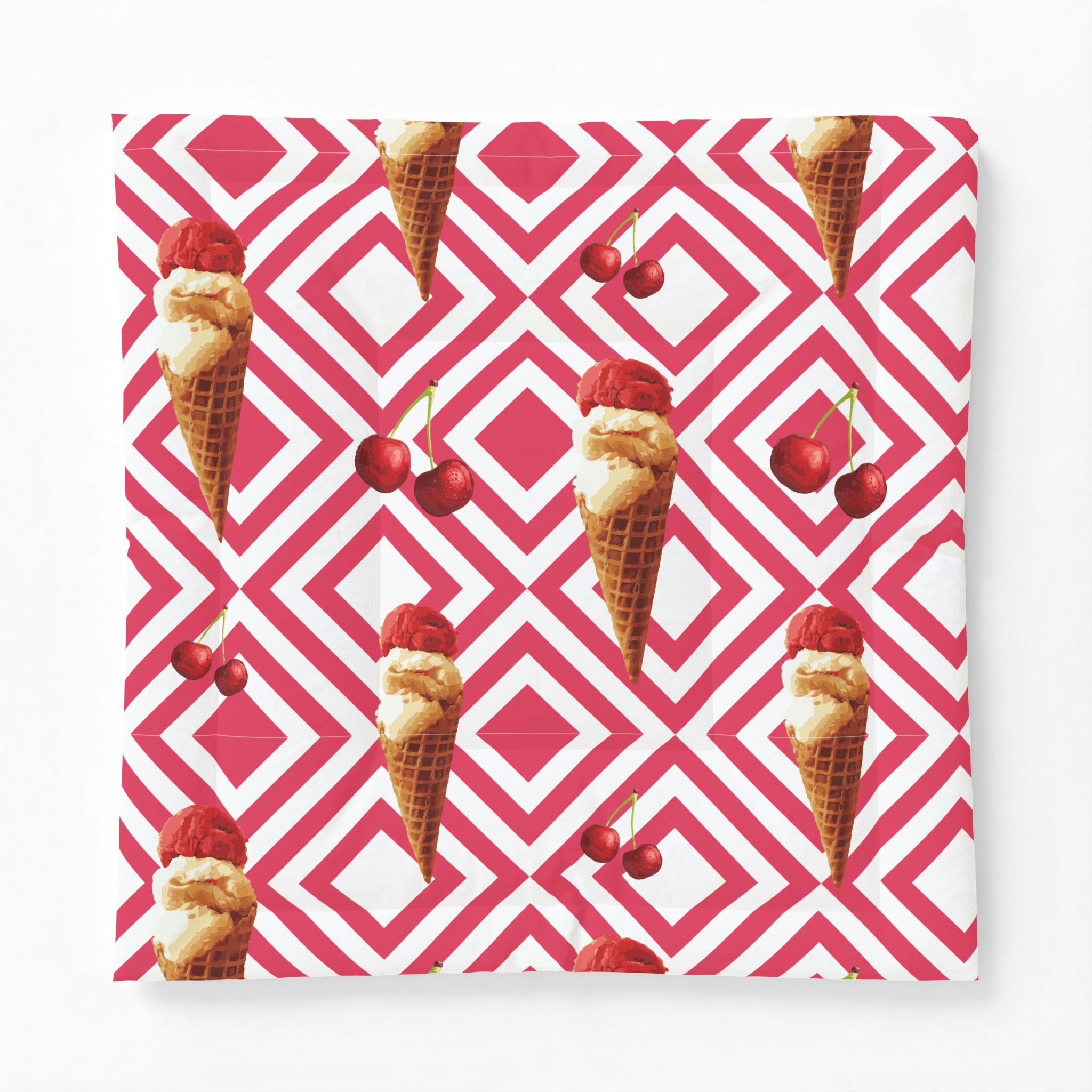Ice Cream Cherry Duvet Cover — Pink Geometric Cotton Comforter