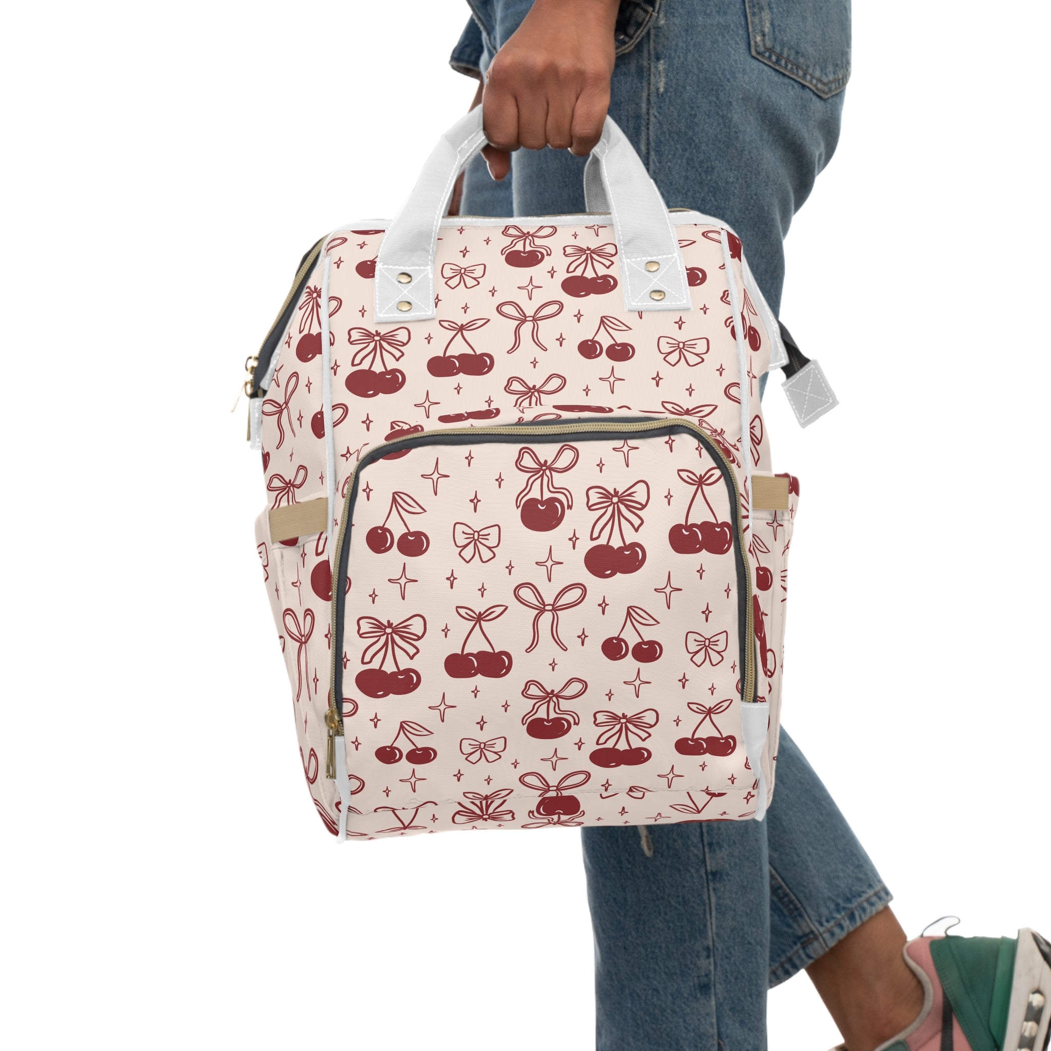 Charming Cherry Pattern Diaper Backpack, Stylish Baby Bag,