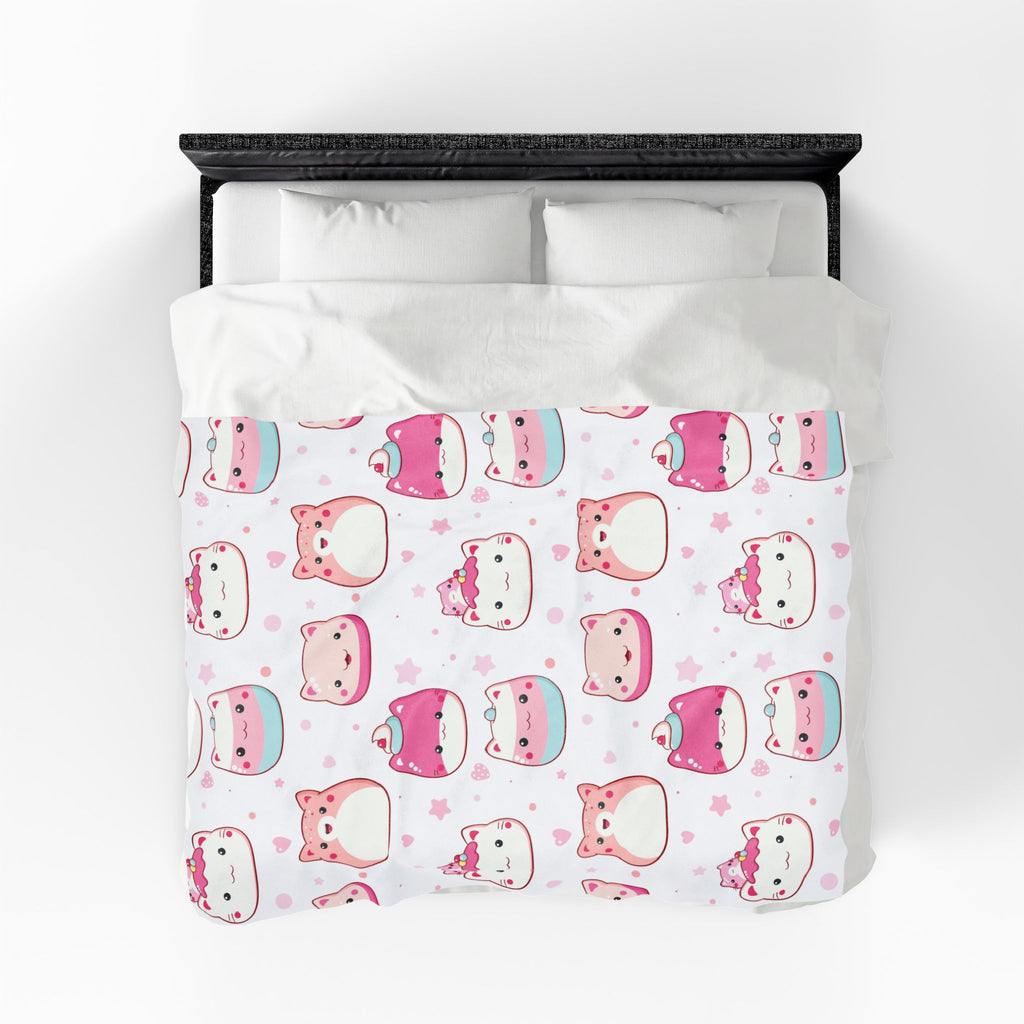 Kawaii Pink Cat Plush Blanket — Soft Velveteen