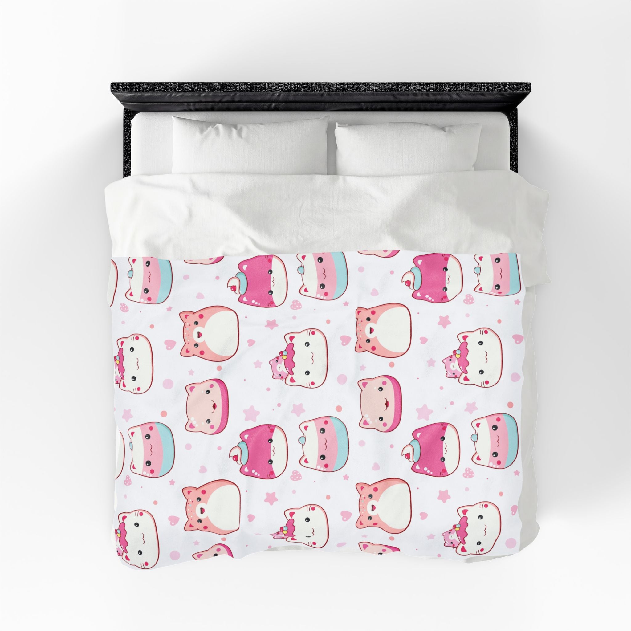 Kawaii Pink Cat Plush Blanket — Soft Velveteen