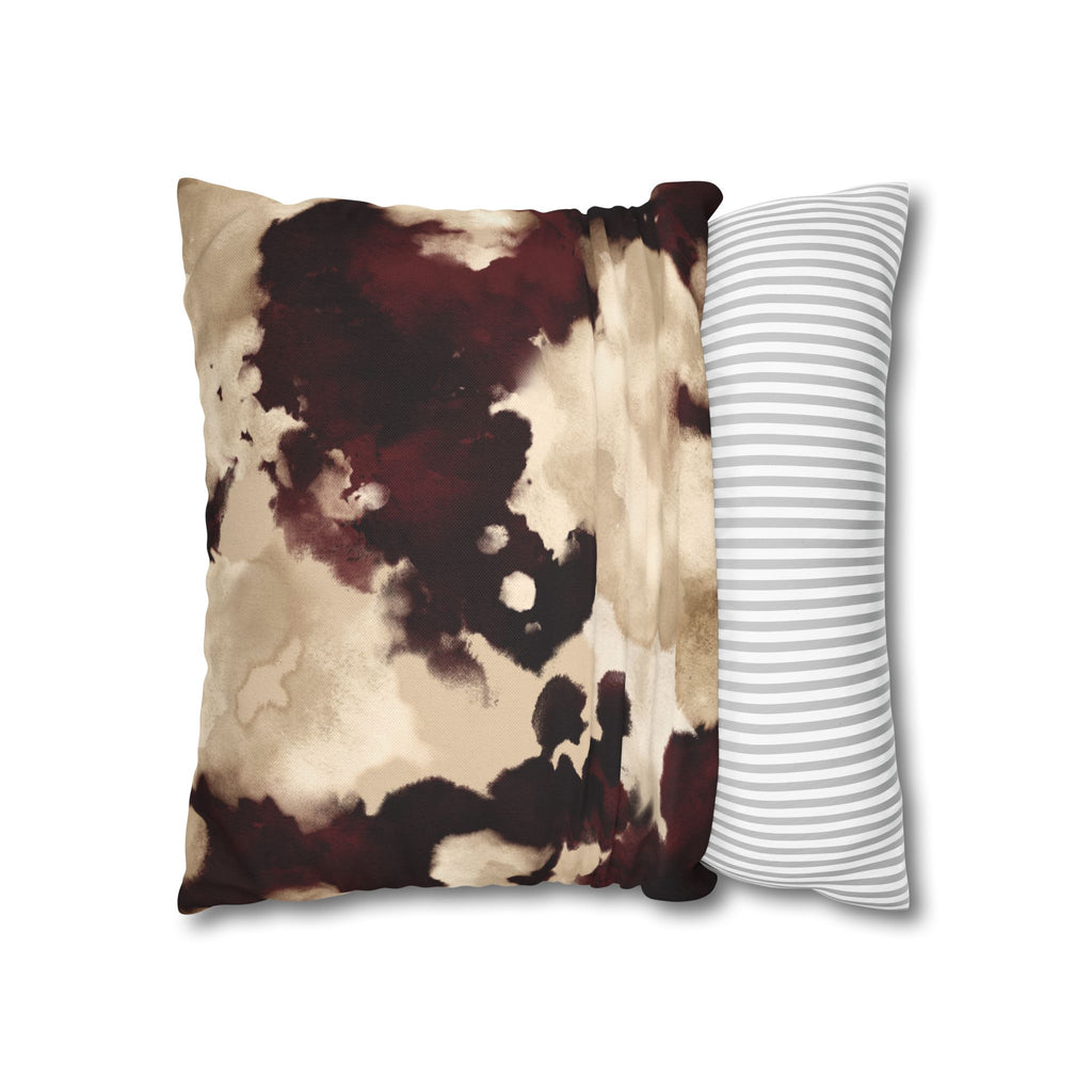 Abstract Marble Square Pillowcase – Brown & Beige Watercolor Throw Cover