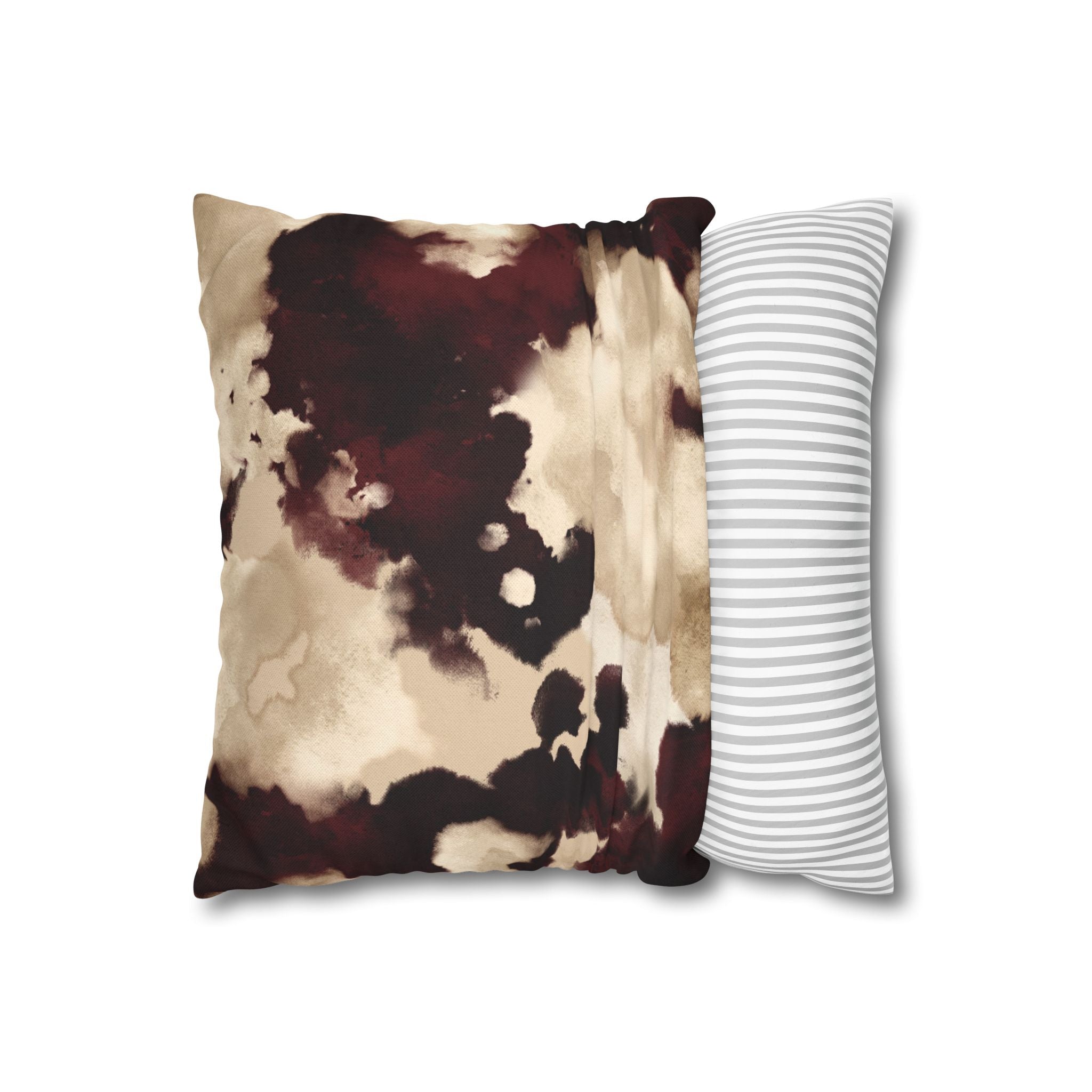 Abstract Marble Square Pillowcase – Brown & Beige Watercolor Throw Cover