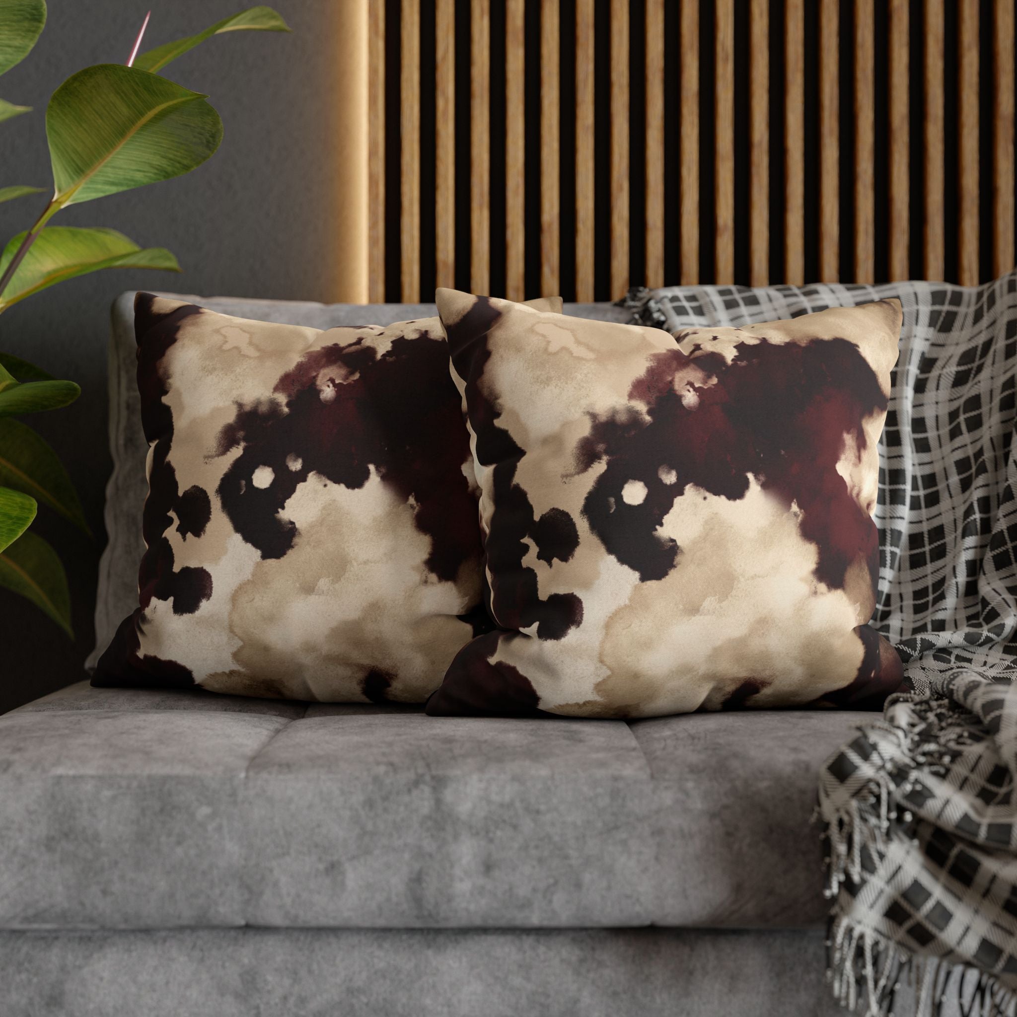 Abstract Marble Square Pillowcase – Brown & Beige Watercolor Throw Cover