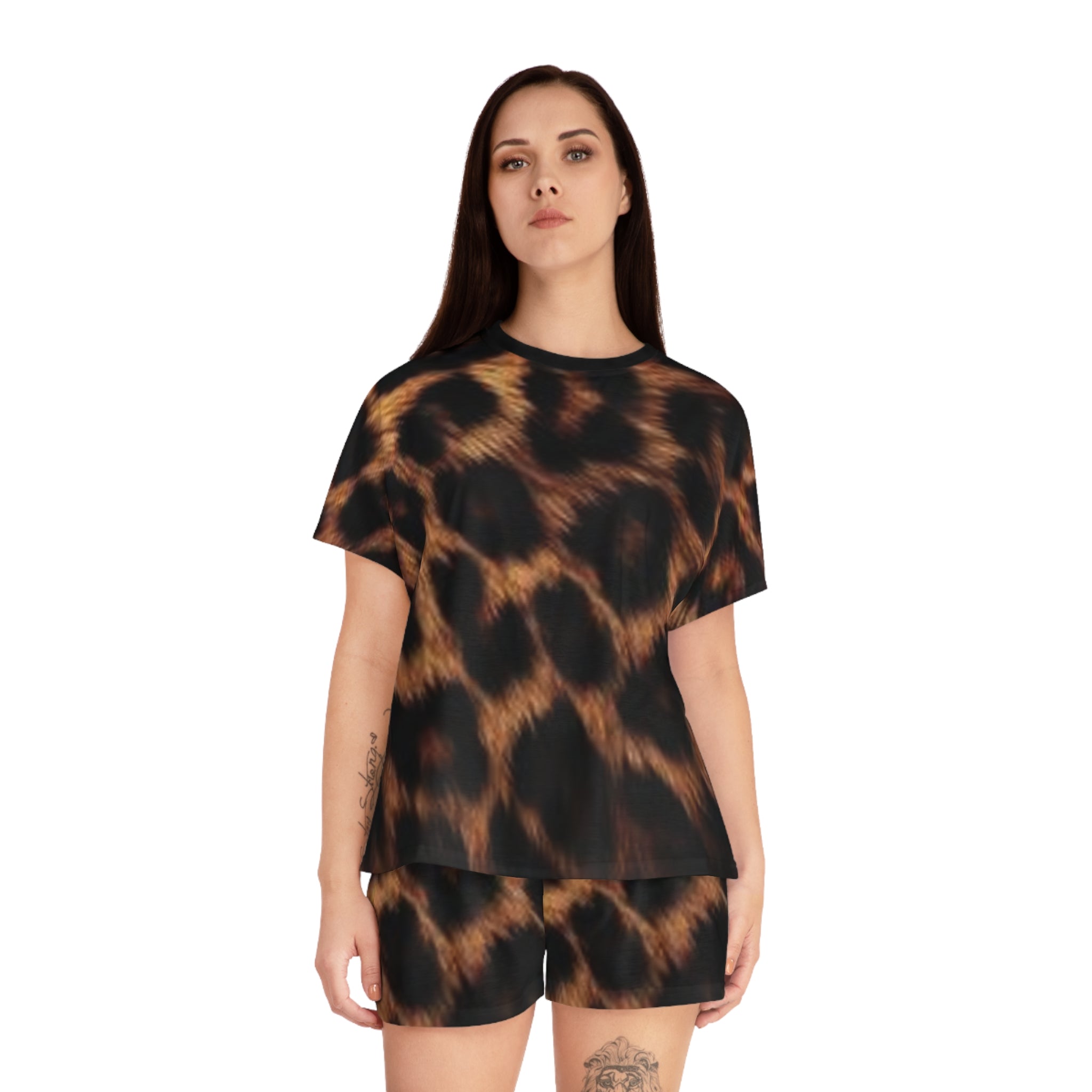 Women's Leopard Print Short Pajama Set.