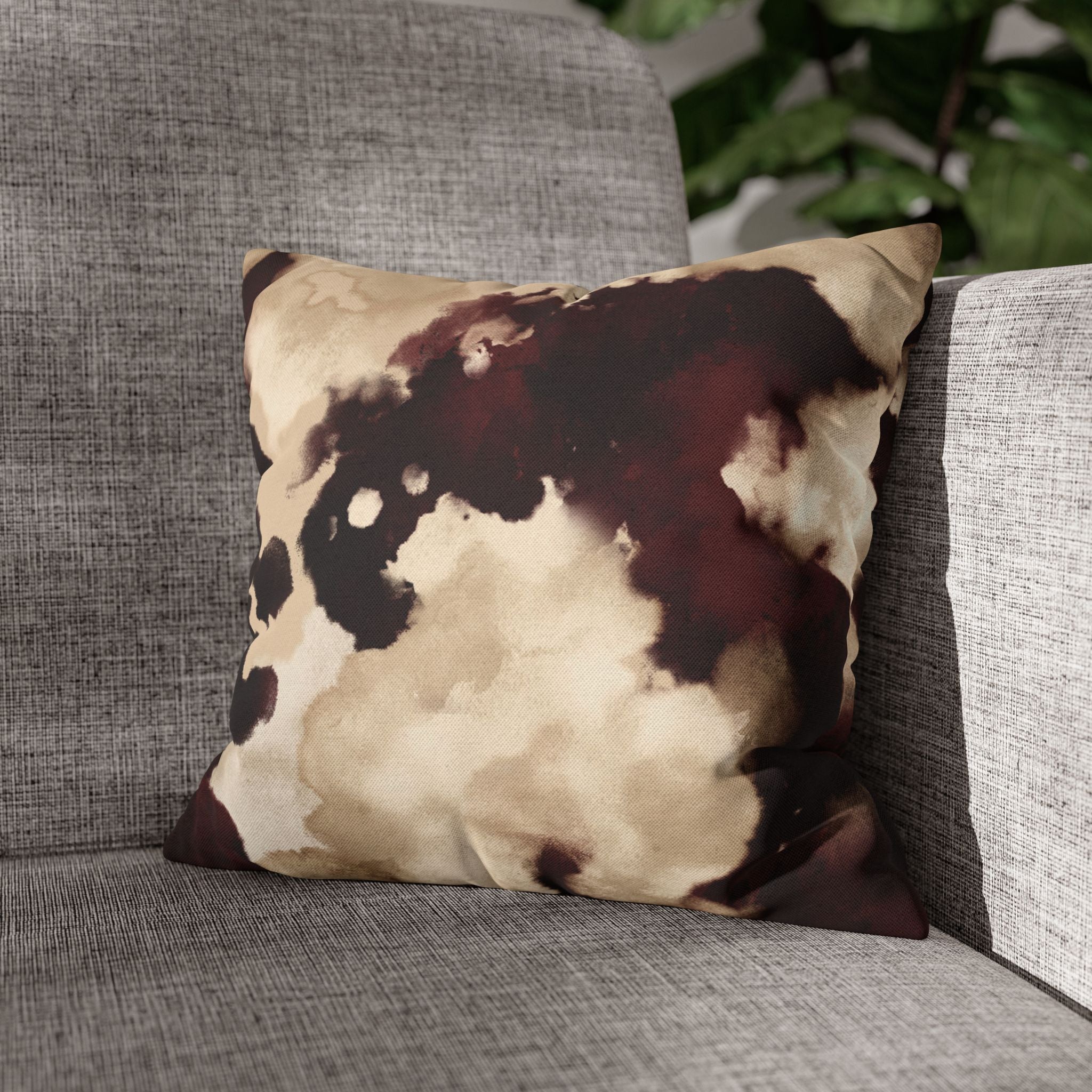 Abstract Marble Square Pillowcase – Brown & Beige Watercolor Throw Cover