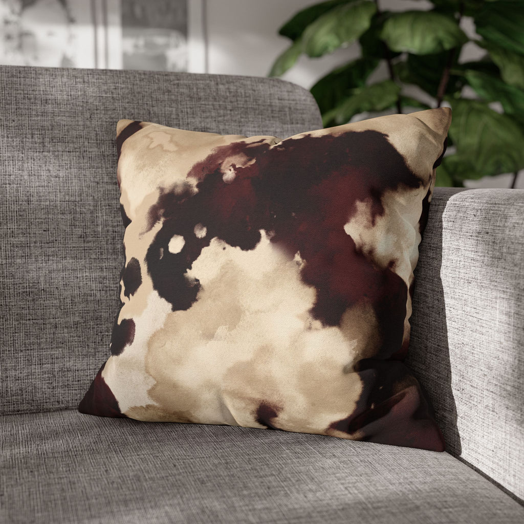 Abstract Marble Square Pillowcase – Brown & Beige Watercolor Throw Cover