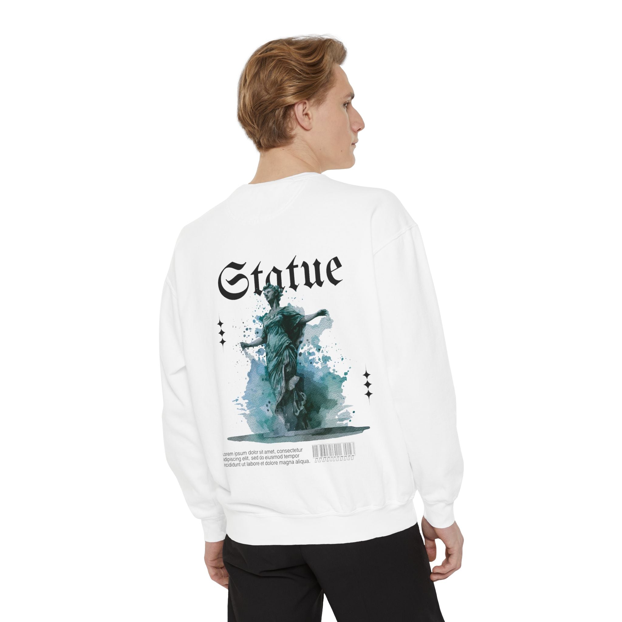 Statue Design Unisex Garment-Dyed Sweatshirt, Cozy Streetwear.