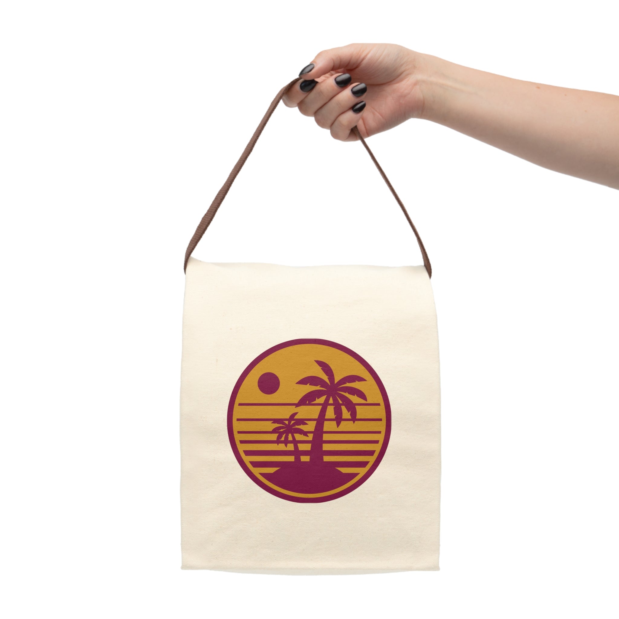 Canvas Lunch Bag – Retro Palm Sunset Design with Strap