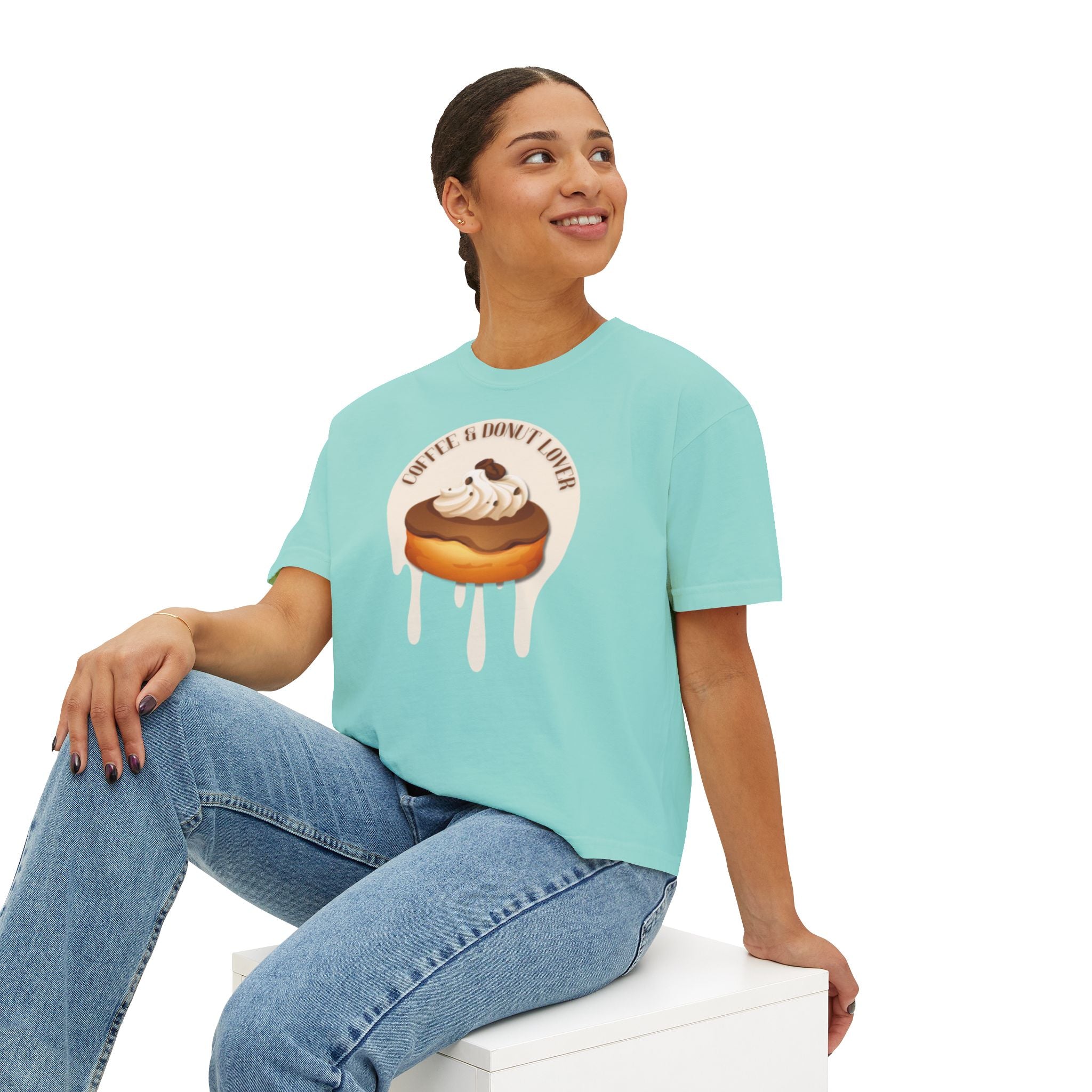 Cute Donut Women's Boxy Tee, Casual Shirt.